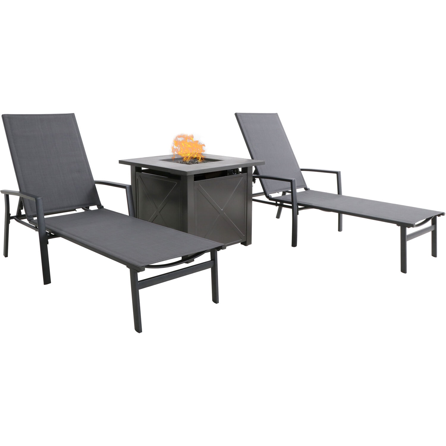 Hanover NAPCHS3PCFP-GRY Naples 3 -Piece Patio Conversation Set with Tan 