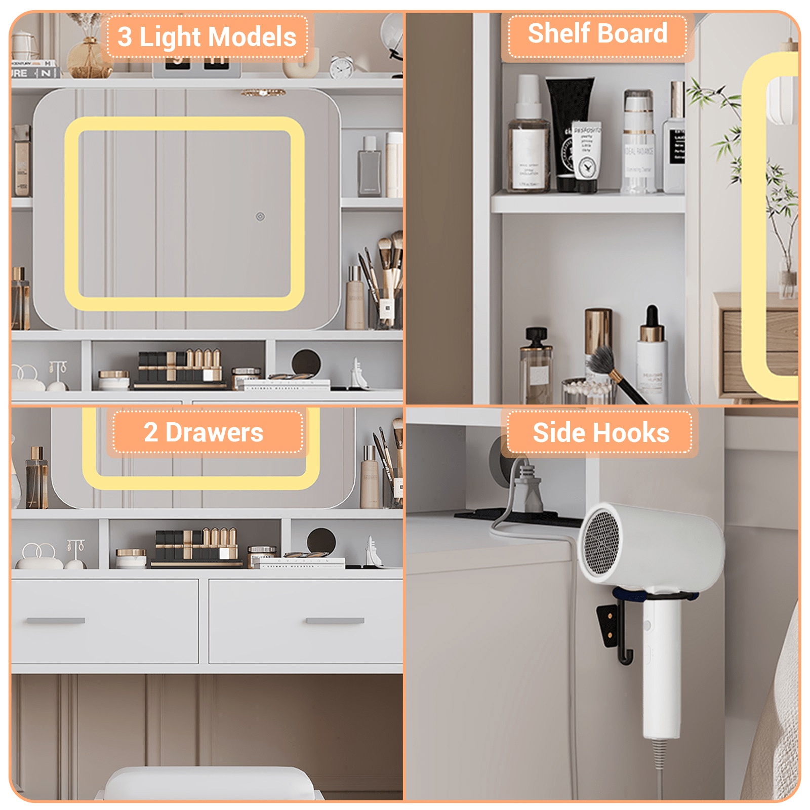Qeetex SUN-PHO-339K84HD Bedroom-Vanities - View #4
