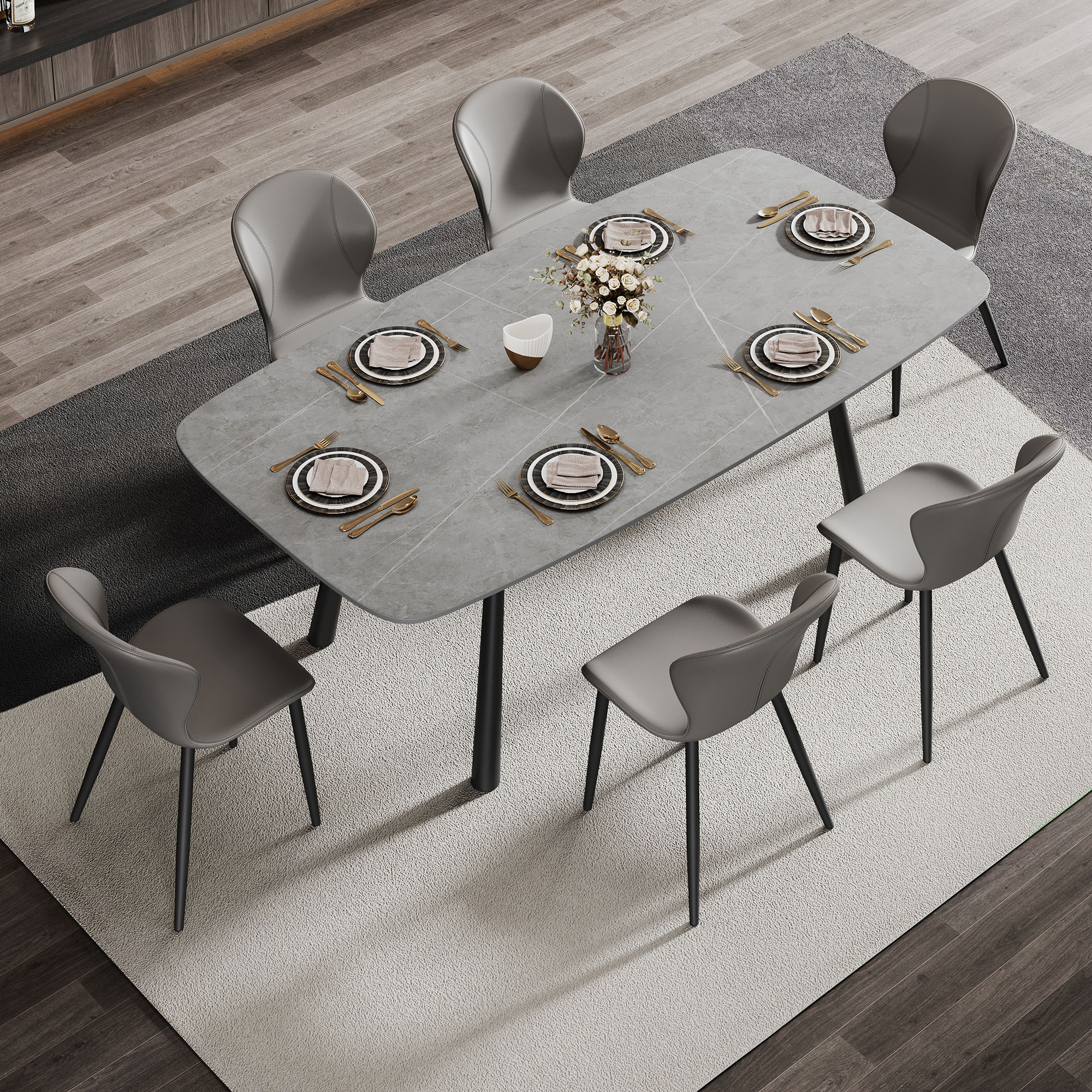 Oizaye DB-LX-DT033 Grey Contemporary/Modern Dining Table, Faux marble with Grey Steel 29.1-in L x 29.5-in H