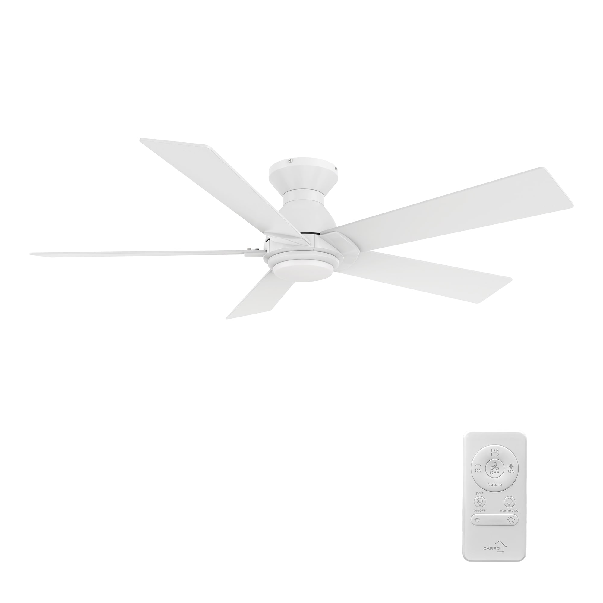 CARRO USA Armoy 52-in White Indoor Flush Mount Ceiling Fan with Light ...