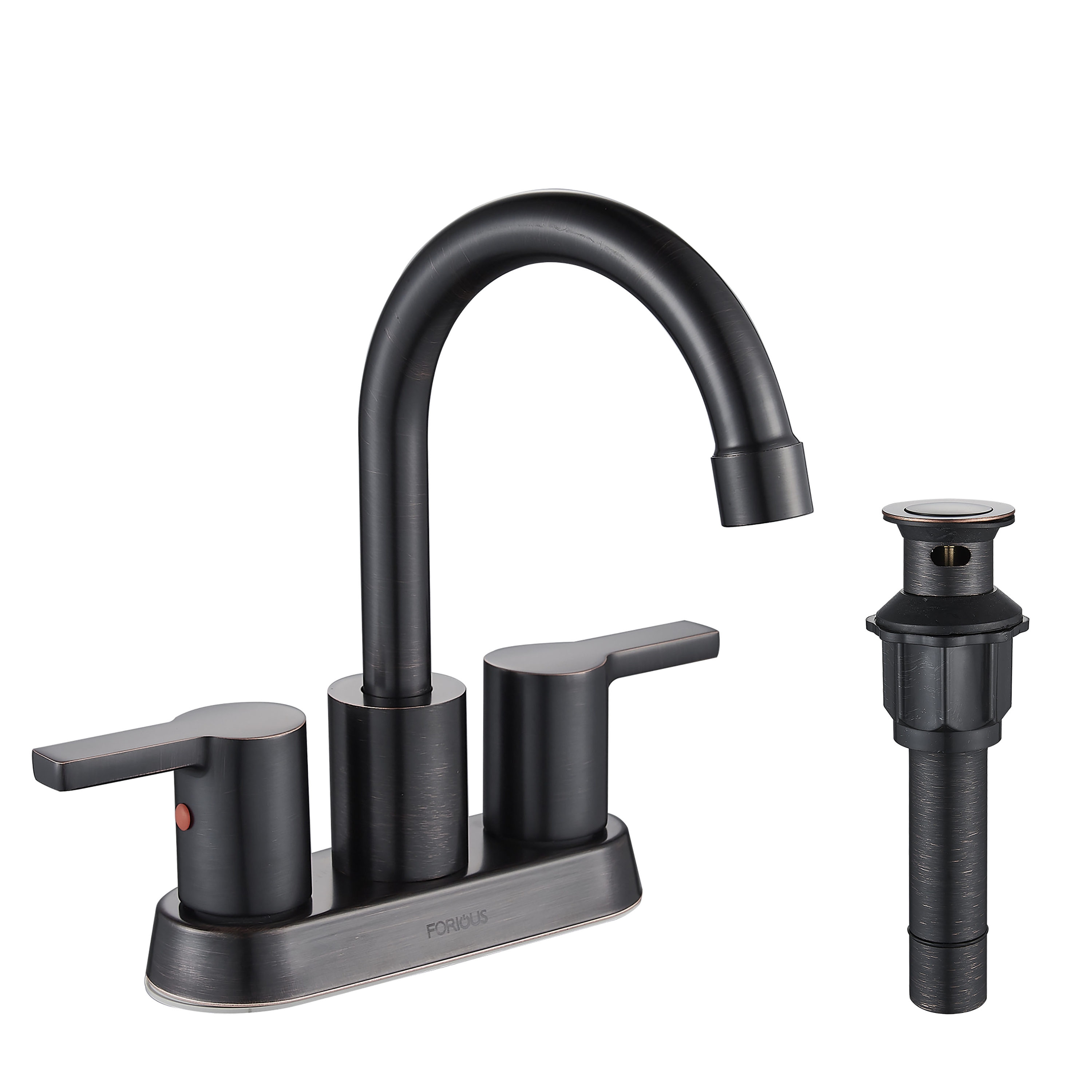 FORIOUS LL0307ORB Oil-Rubbed Bronze 4-in centerset 2-handle High-arc Commercial/Residential Handle Bathroom Sink Faucet with Drain
