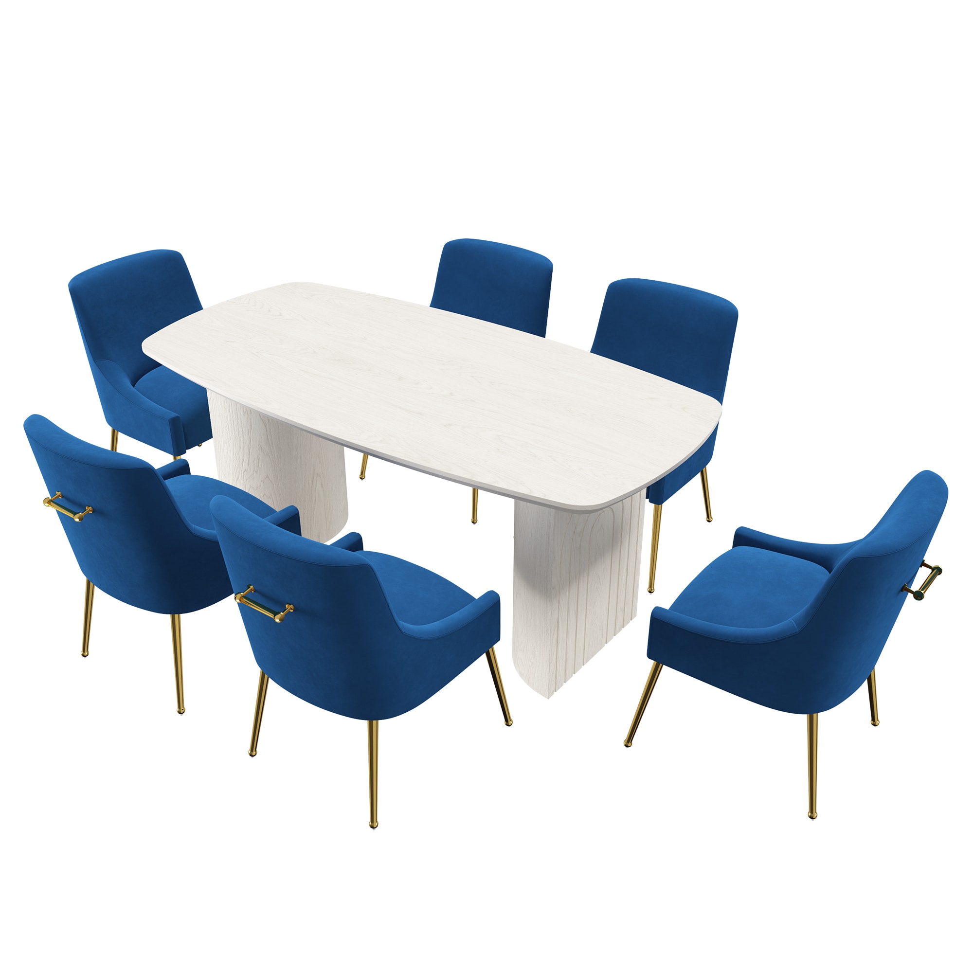 Clihome CL-1660A700NY Navy Chair/White Table Contemporary/Modern Dining Room Set with Rectangular Table ( Seats 6 )