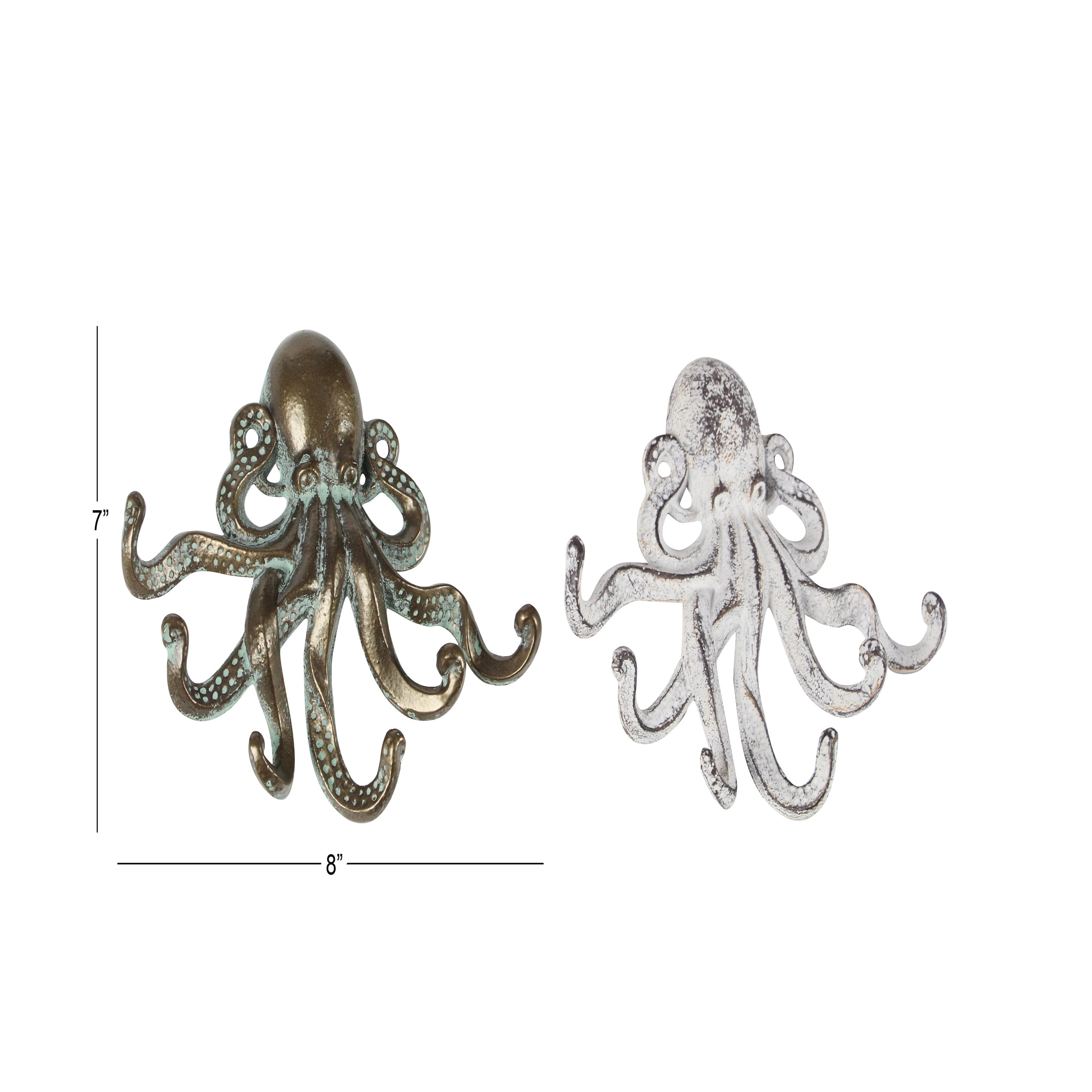 Bronze and White Nautical Octopus Wall Hooks, Set of 2