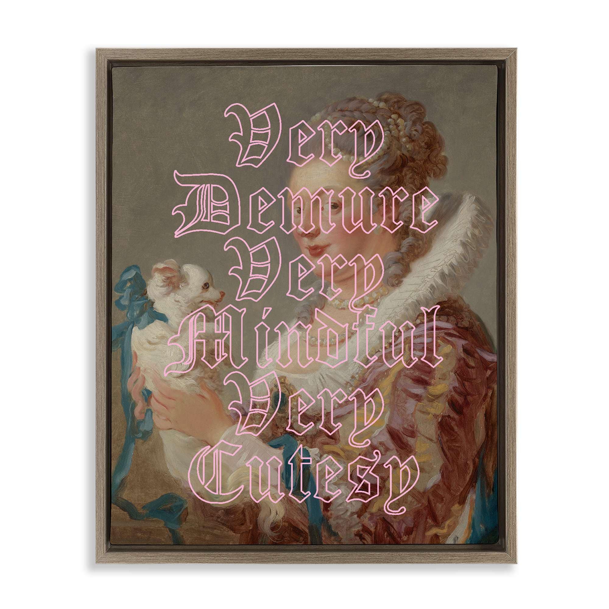 Stupell Industries BT-100-FFE-16X20 Trendy Demure and Mindful Classic Brown Framed Floater Canvas Wall Art By Lil' Rue 17 x 21