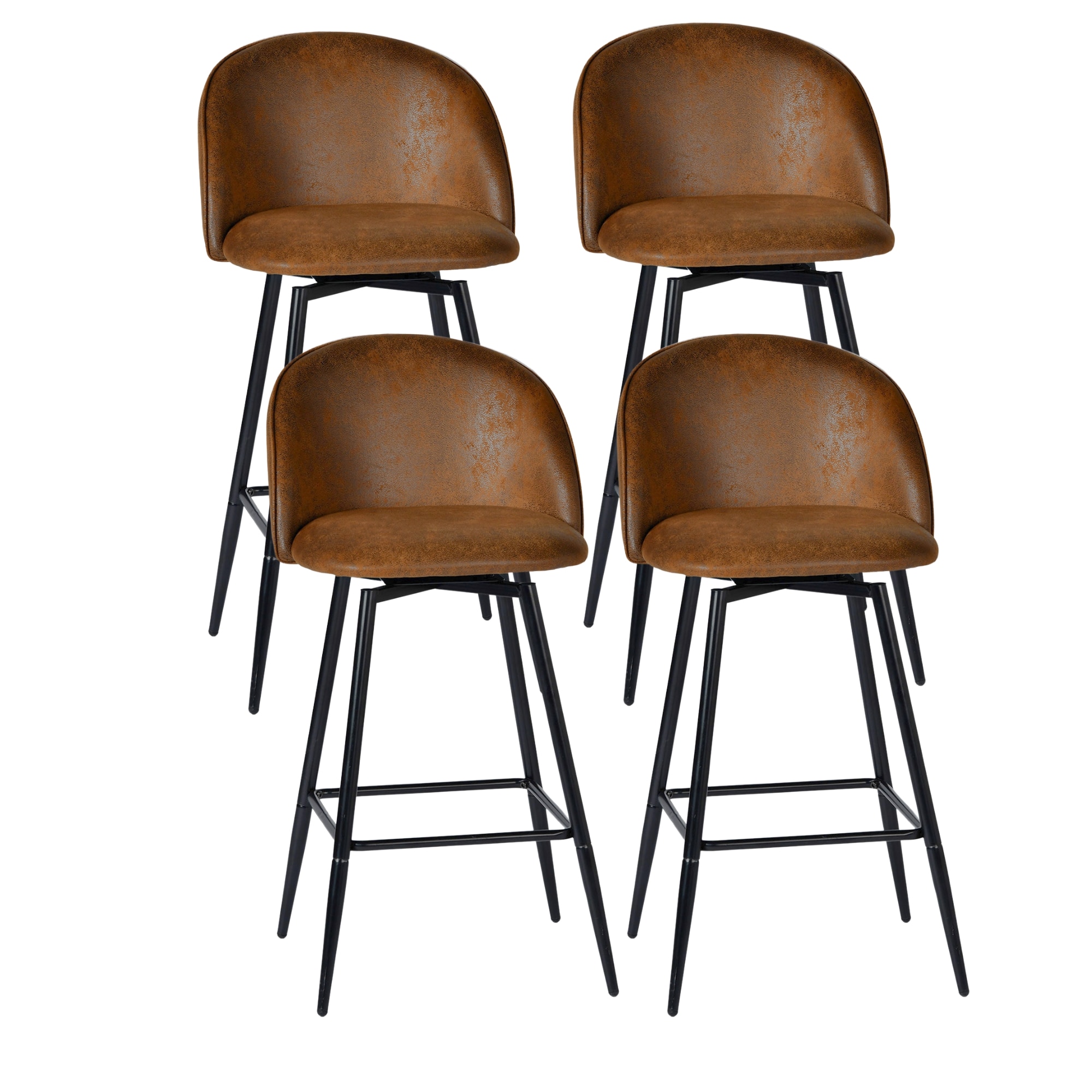 Homy Casa HASEEB BROWN 4 HASEEB 26 in. Modern Swivel Upholstered Counter Height Bar Stool with Curved Back Saddle Brown Fabric and Matte Black Legs (Set of 4)