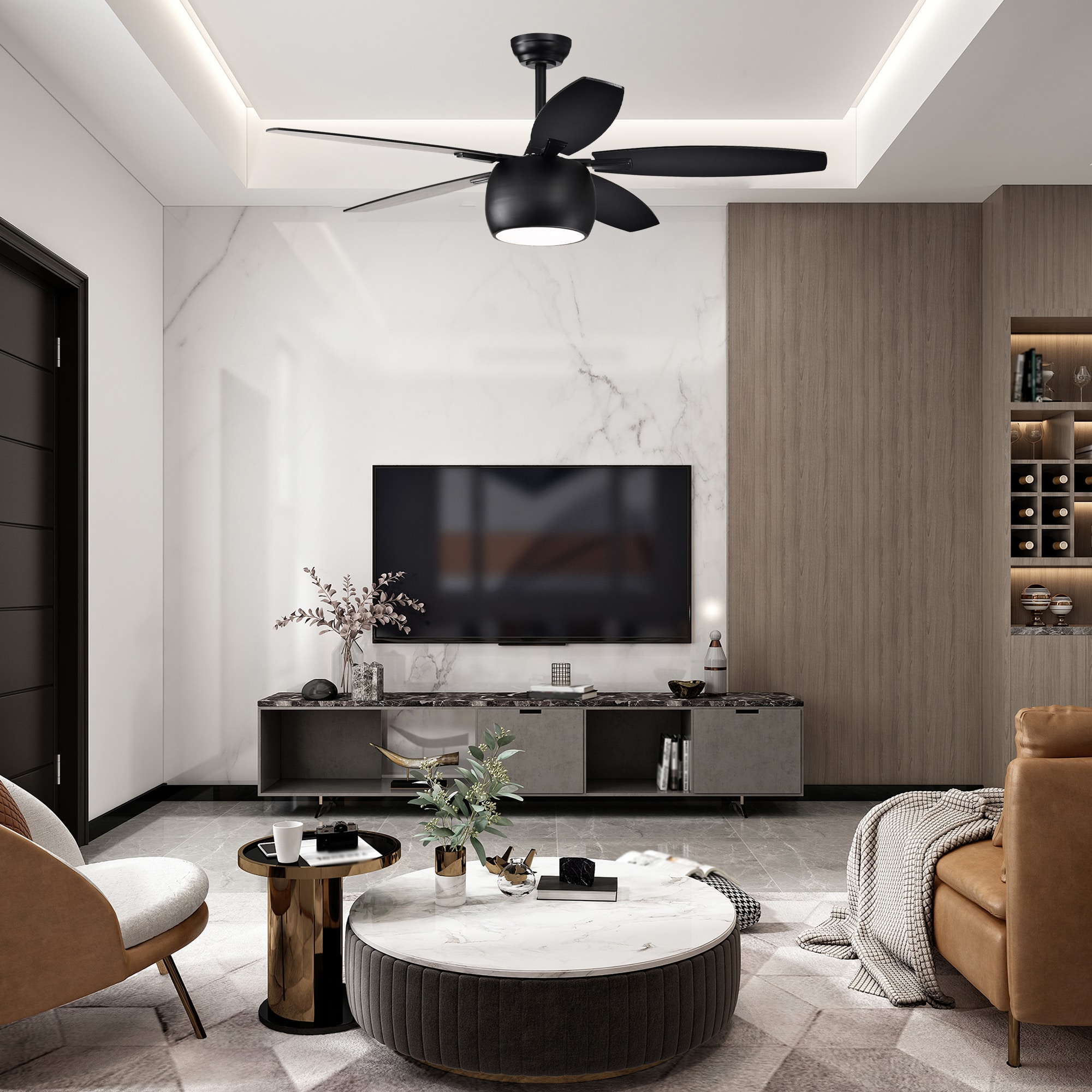 Matte Black 52" Ceiling Fan with Reversible Blades and LED Light