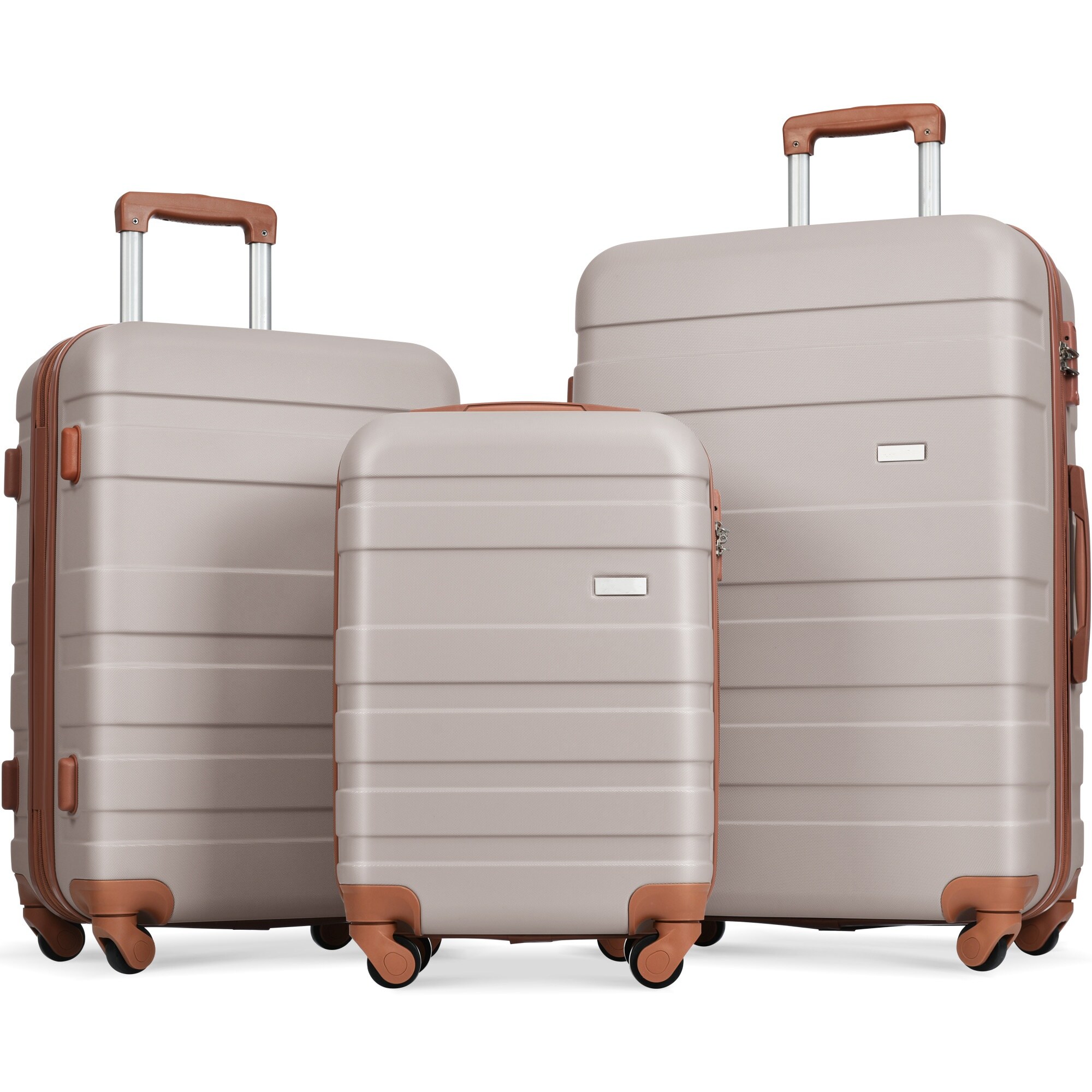 Tinyhomie Luggage Sets New Model ABS Hardshell 3pcs Clearance Luggage Hardside Lightweight Durable Suitcase sets Spinner Wheels Suitcase with TSA Lock 20/24/28in light brown