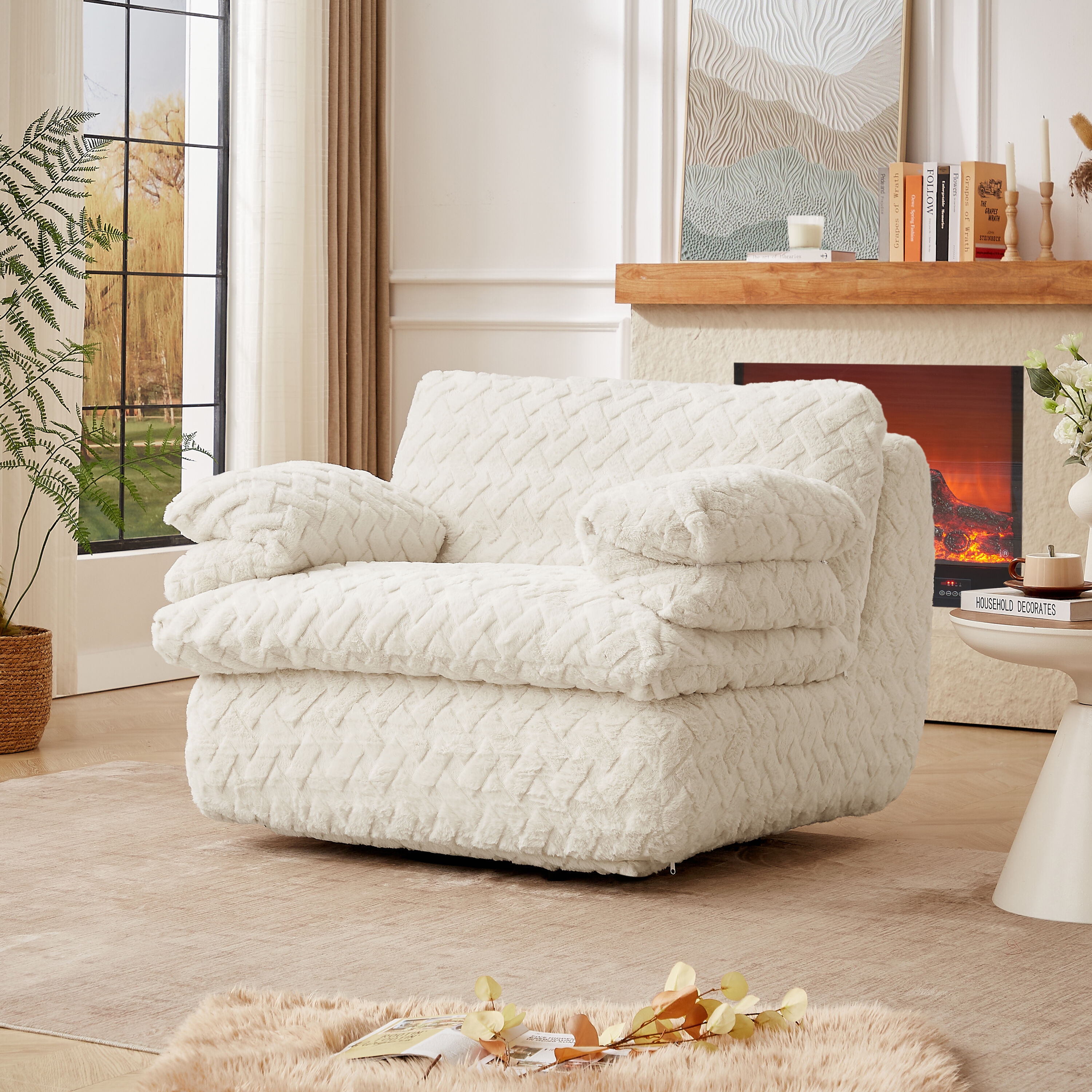 GDFStudio 339391 Liyasi Full Compression Sofa Chair with Swivel White