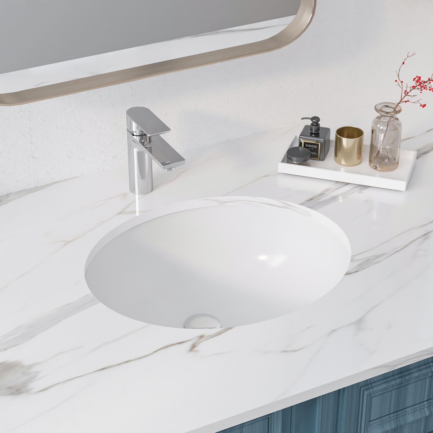 DeerValley DV-1U301 Liberty Ceramic Undermount Oval Traditional White Bathroom Sink ( 15.98-in x 12.99-in )