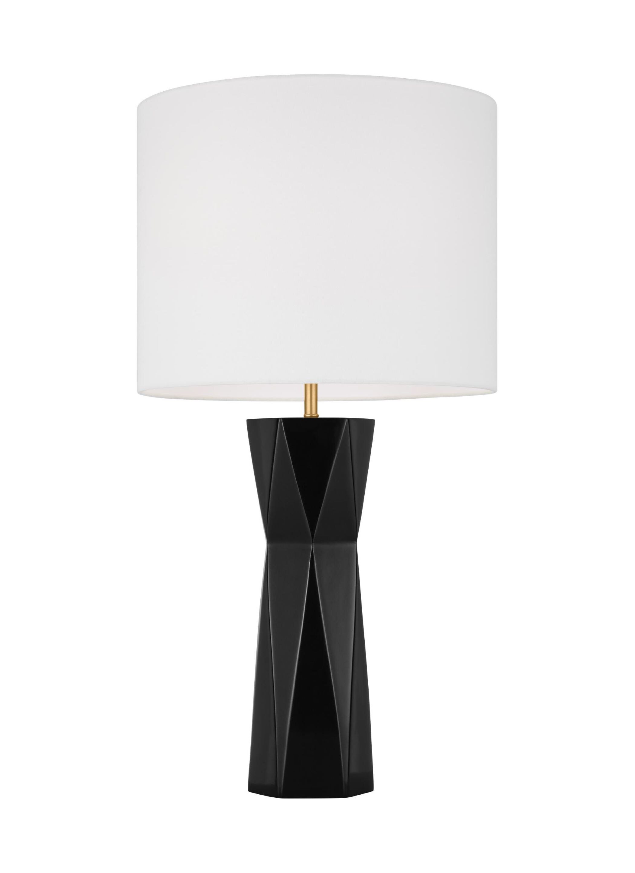 Gloss Black Resin Table Lamp with White Linen Shade