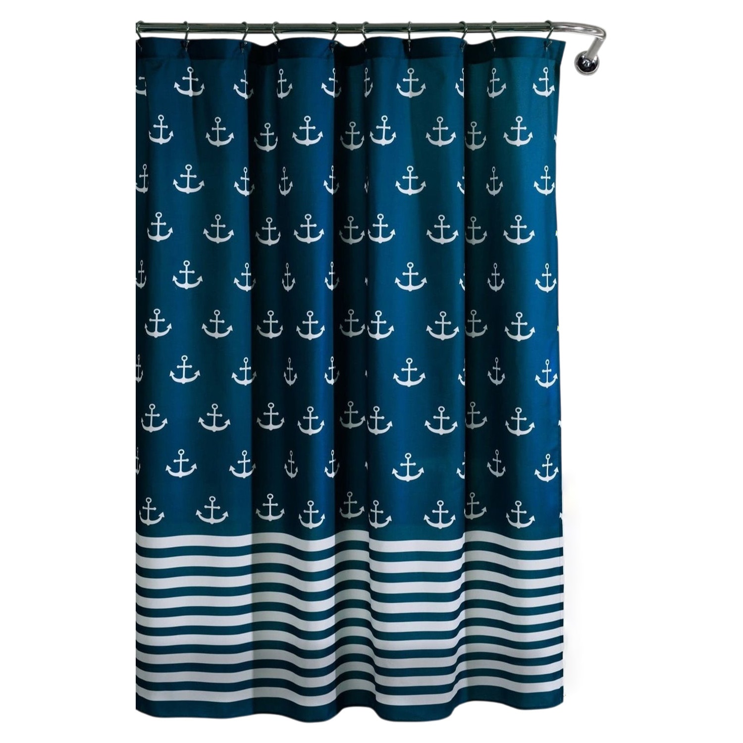 Slickblue - 72 x 72 - in Polyester Navy Shower Curtain with White Anchor Pattern for Bathroom or ...