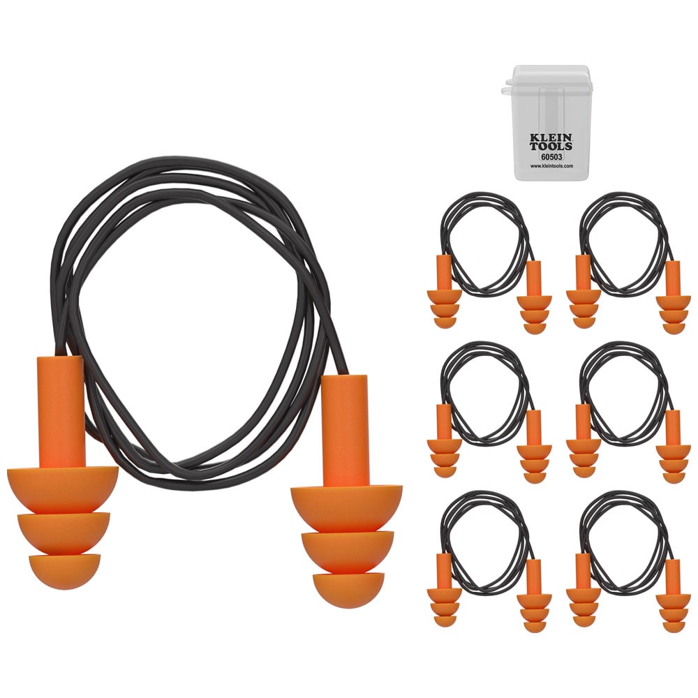 Klein Tools 605036 Corded Earplugs, 6-Pair Pack