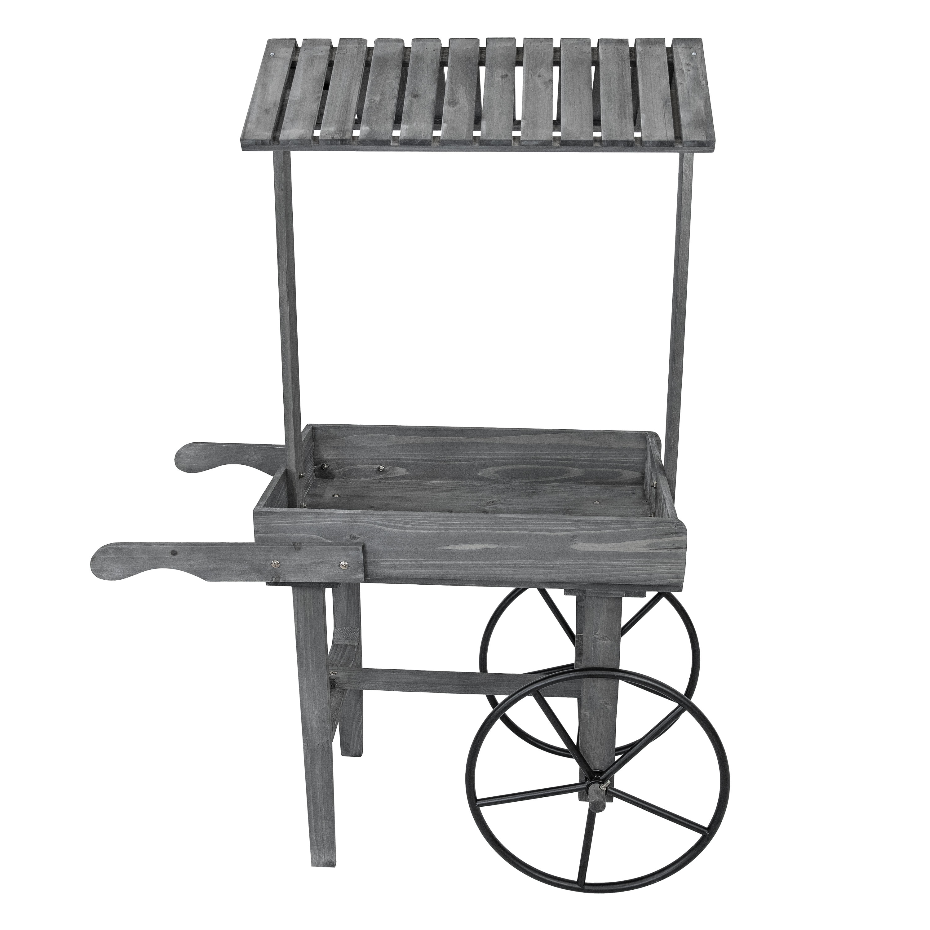 Gray Fir Wood Rustic Flower Cart Display Stand with Wheels