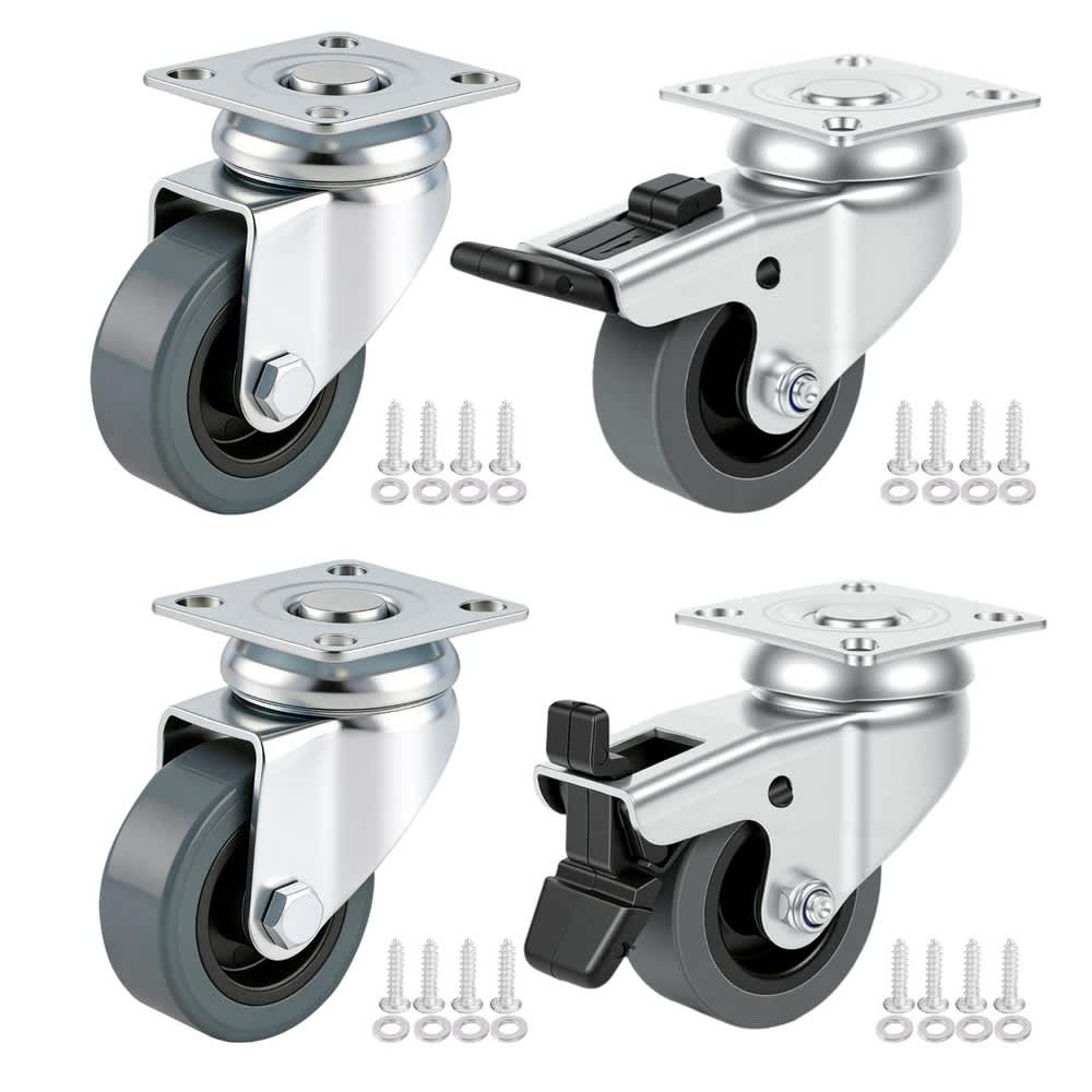 Aoibox  2 Inch Swivel Caster Wheels Dual Brake Heavy Duty Set of 4 Smooth Silent Rolling Wear Resistant TPR for Carts Cabinets Commercial Equipment