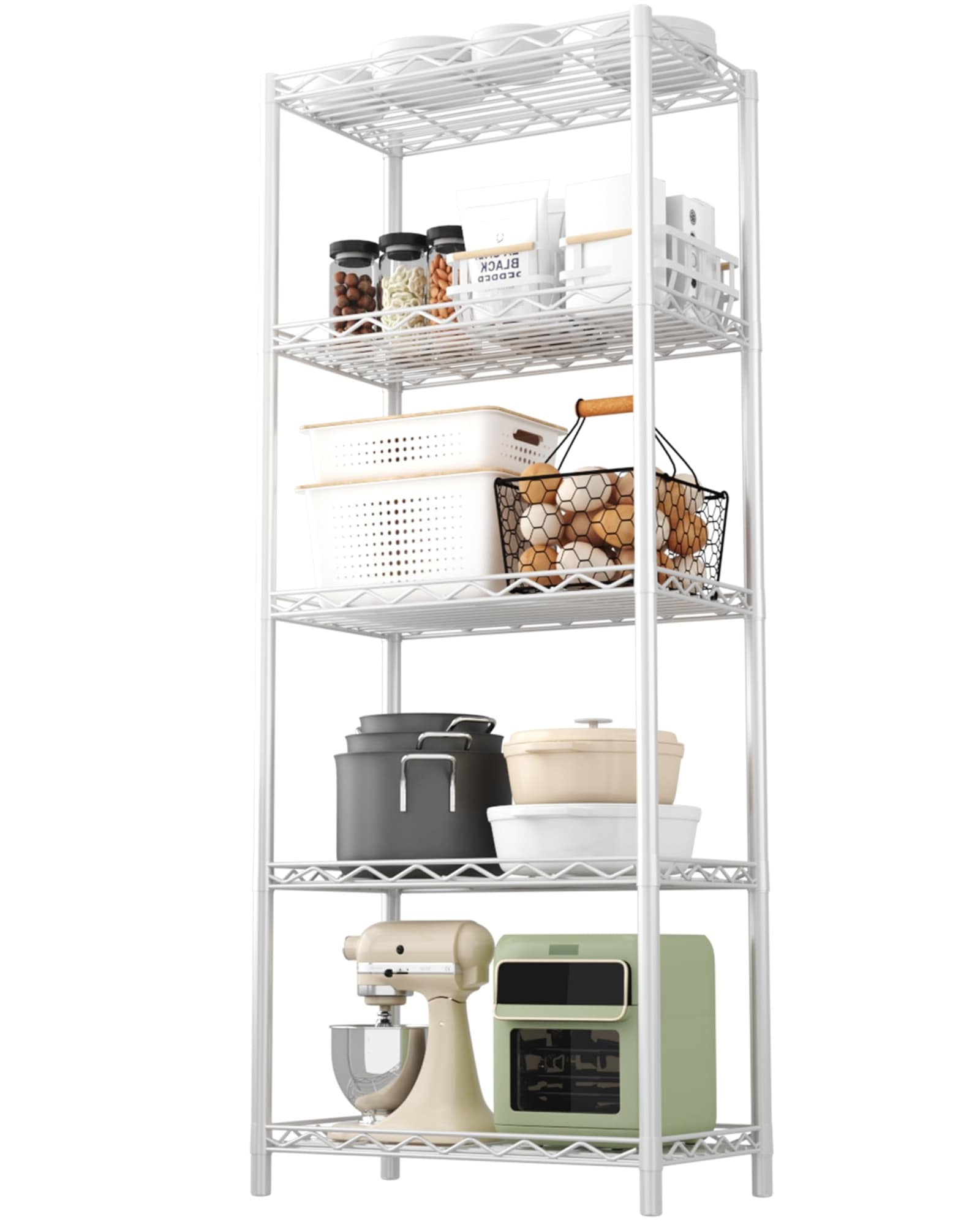 SenQWFa  5-Tier Wire Shelving Unit Metal Storage Rack Durable Organizer for Pantry Closet Kitchen Laundry 21Wx11.4Dx54H in White
