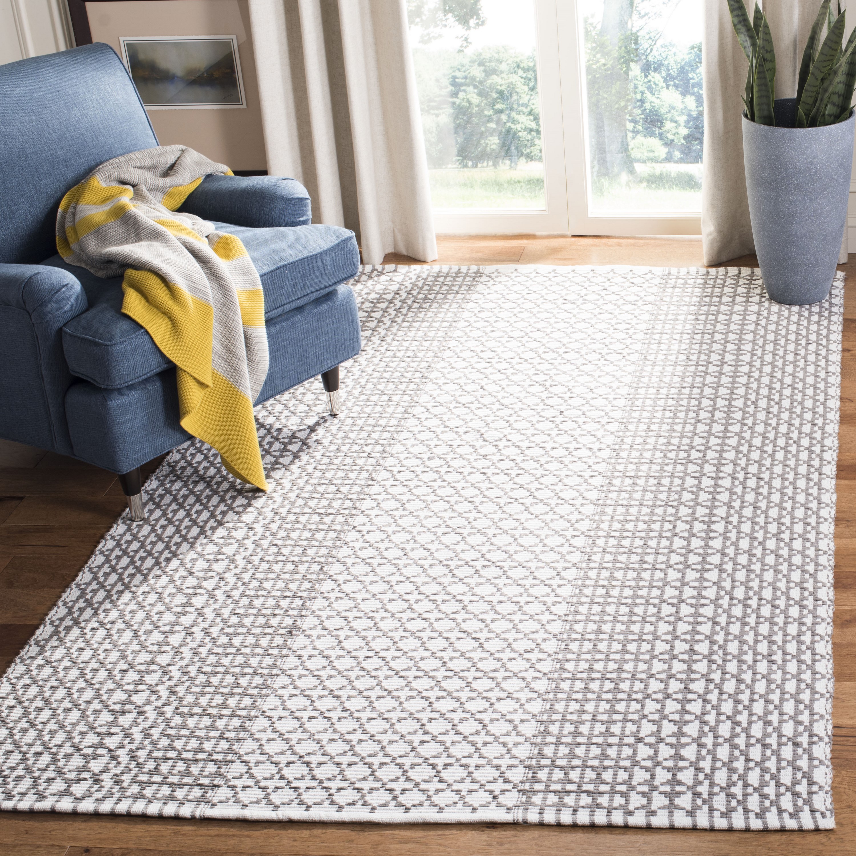 Safavieh MTK617F-8 Montauk Remsen 8 x 10 (ft) Cotton Gray/Ivory Rectangular Indoor Abstract Coastal Area rug