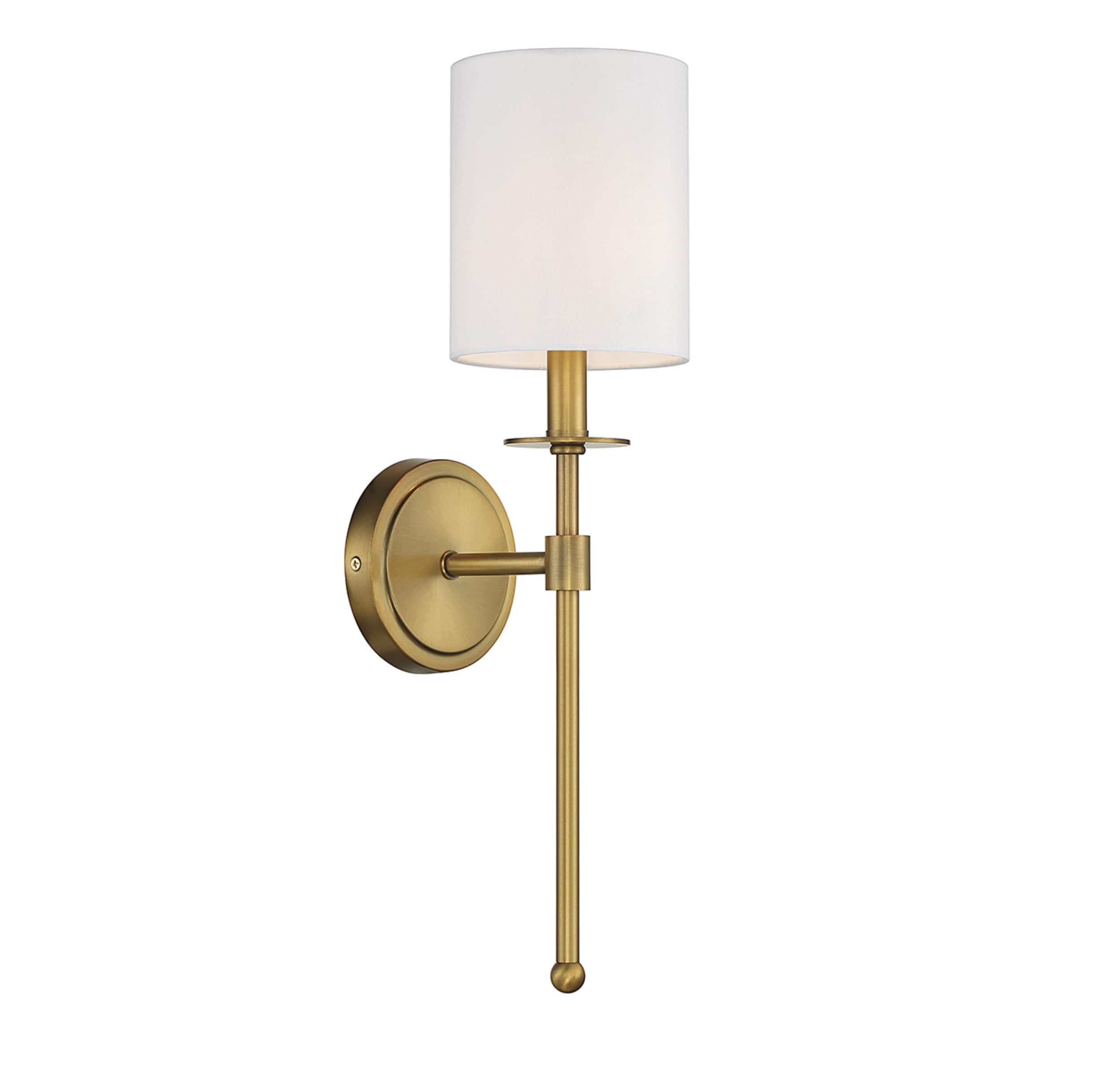 Elegant Natural Brass and White Fabric 20" Wall Sconce