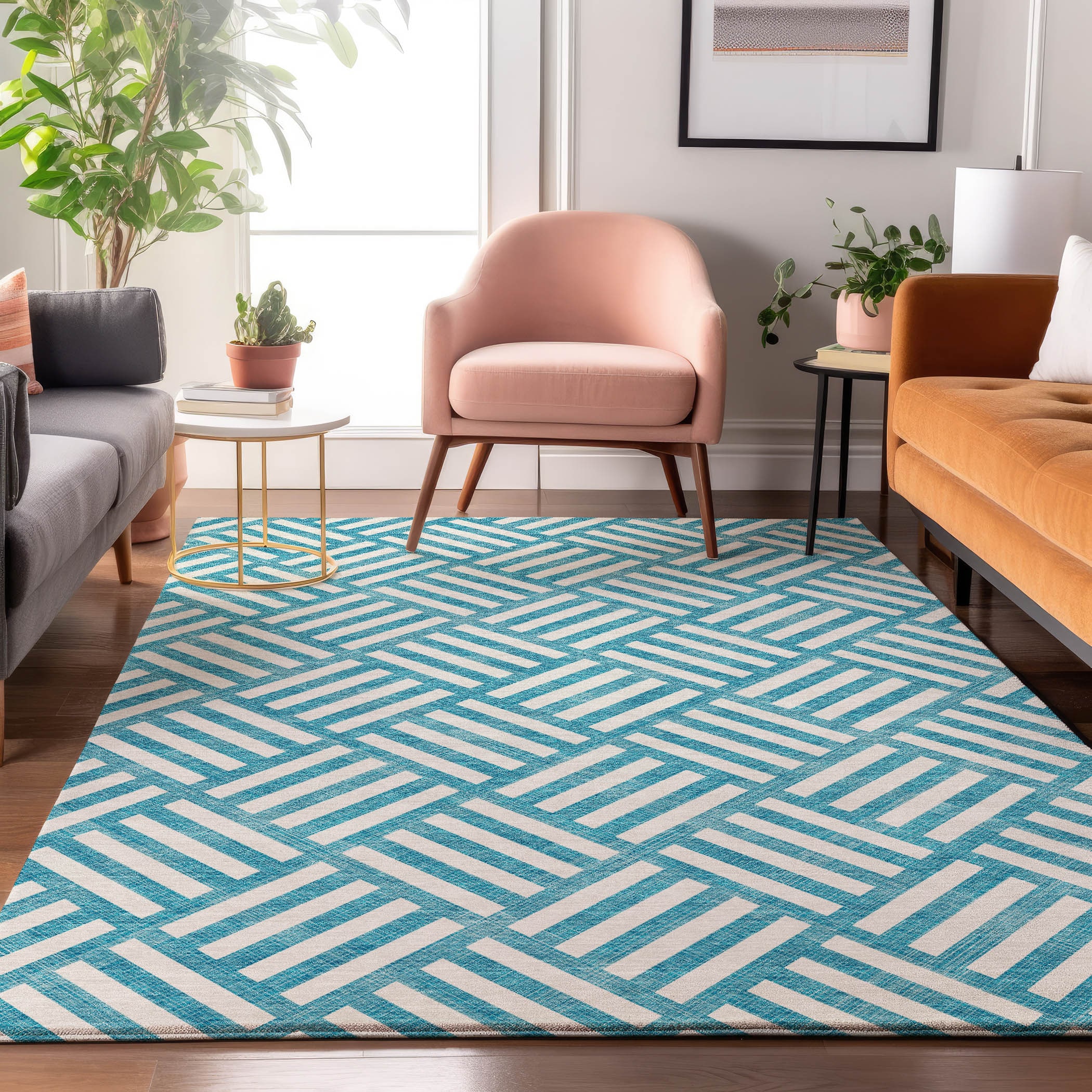 Addison Rugs AMF620TE9X12 Mayfield AMF620TE 9 x 12 (ft) Loomed Polyester Teal Rectangular Indoor Geometric Machine washable Area rug