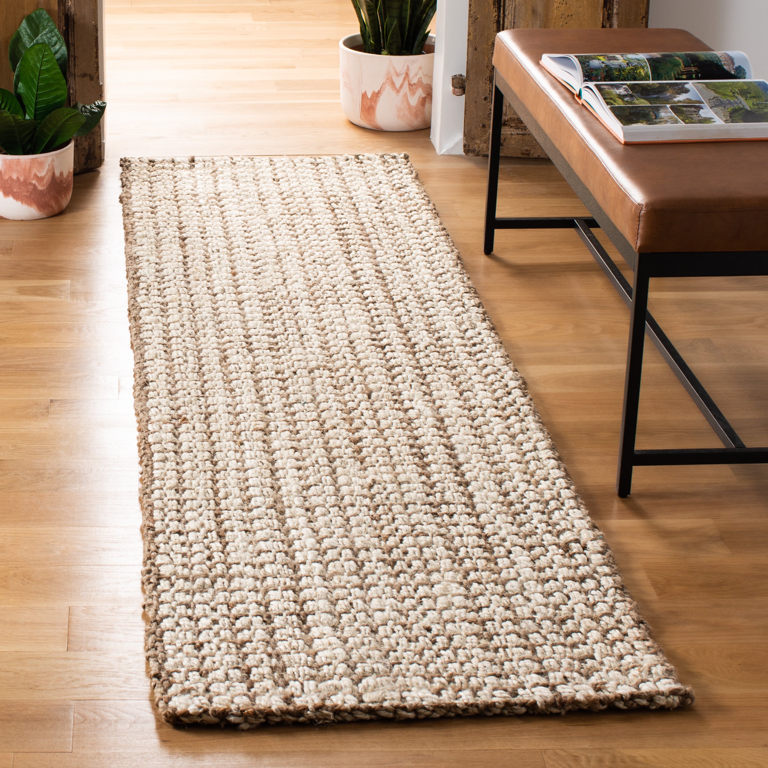 Safavieh NF186A-28 Natural Fiber Ibtissdam 2 x 8 (ft) Loomed Jute Ivory/Natural Rectangular Indoor Abstract Runner rug