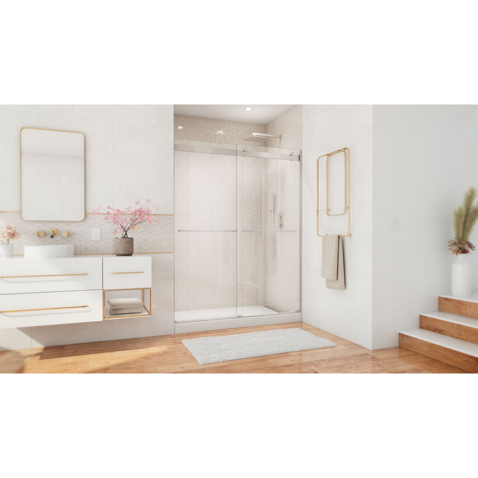 Essence Frameless Brushed Nickel Sliding Shower Door with Clear Glass
