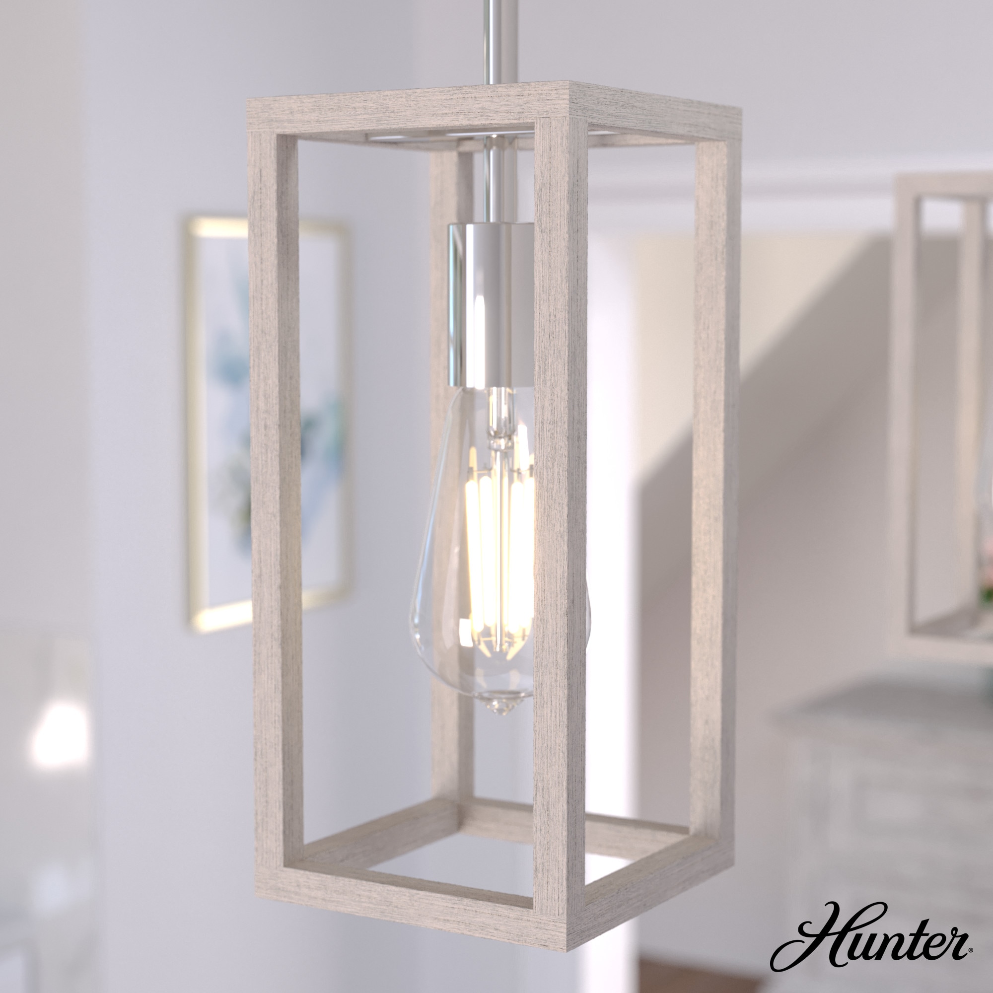 Hunter 19110 Squire Manor 1 -Light Chrome Modern/contemporary Square Mini Hanging Kitchen island light