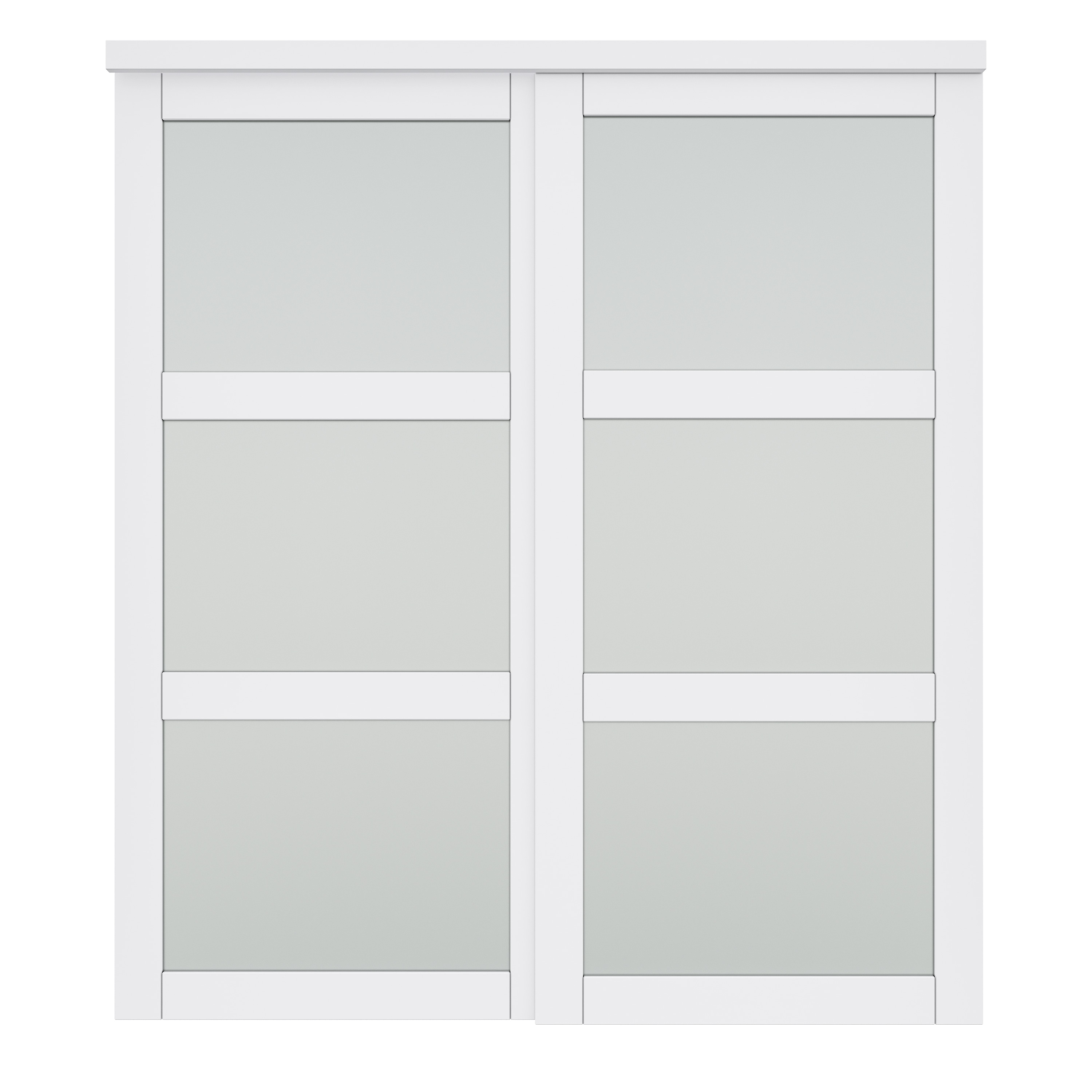 JUJUBON IN-CD-SLG-SD-3L-72 Closet Door 72-in x 80-in White 3-panel square Frosted glass Smooth Solid core Prefinished MDF Closet Sliding Door ( Hardware Included )