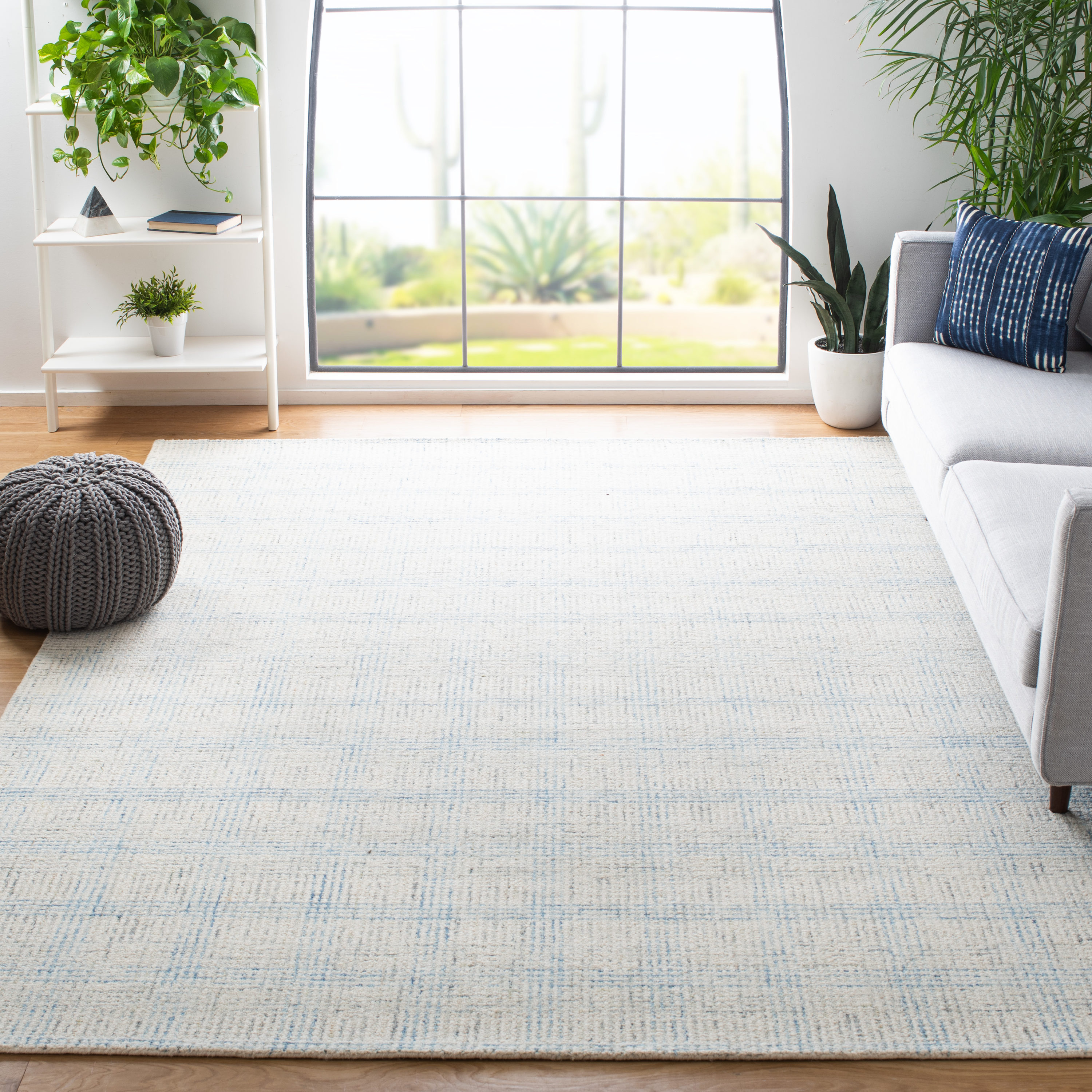 Ivory and Beige Handmade Wool Abstract Area Rug 5' x 8'