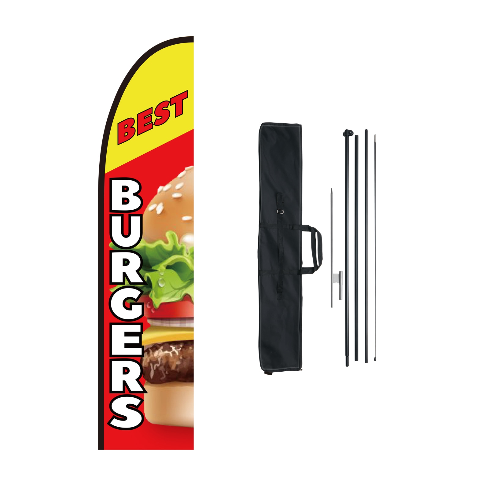 VEVOR Burger Restaurant Advertising Feather Flag with Pole Kit Advertising Flags for Business Outside Includes 1 Banner Flag 1 Pole 1 Ground Stake Swooper Flag for Businesses 16.3 FT #SCQGYMQGQWAB05147V0
