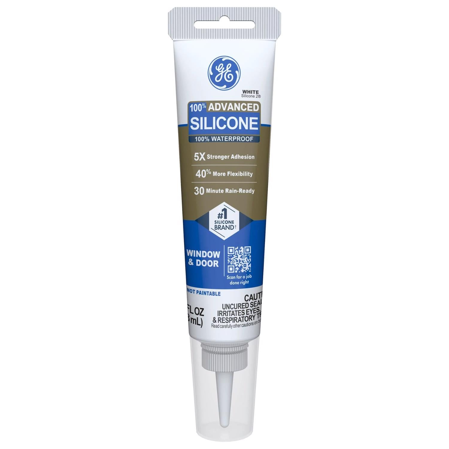 GE  Advanced White Silicone 2 Window and Door Caulk Sealant 2.8 oz