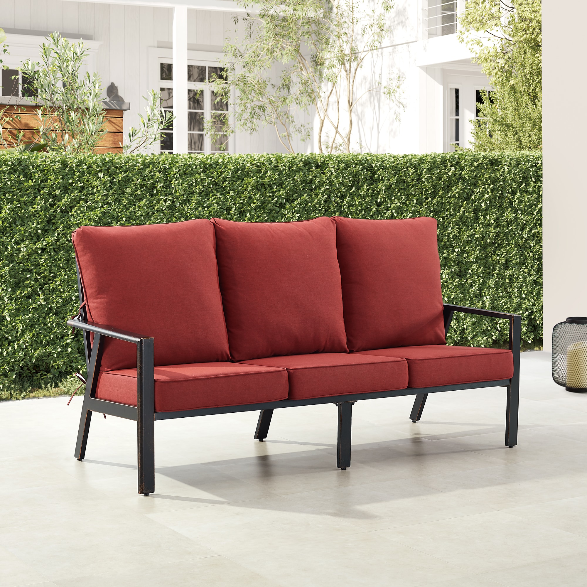 Oakland Living LUX-SF-RDCU-AC High Quality Luxury Outdoor Sofa with Red Cushions and Aluminum Frame