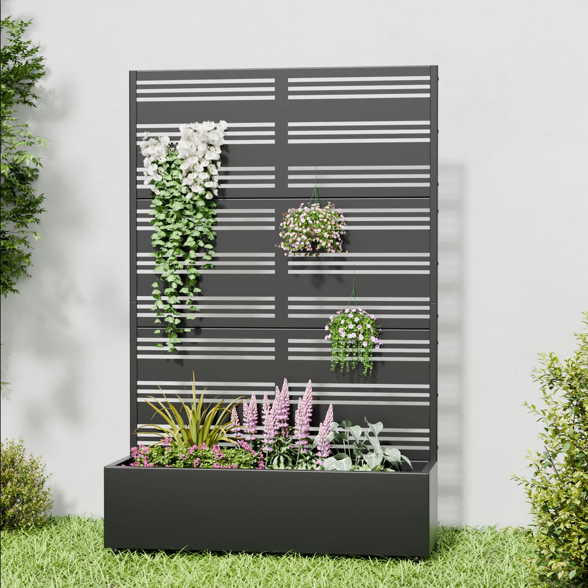 Aveyas SYJ-HW920026 72-in H x 47-in L x 16-in W Black Metal Planter with Trellis ( Shutters-B )