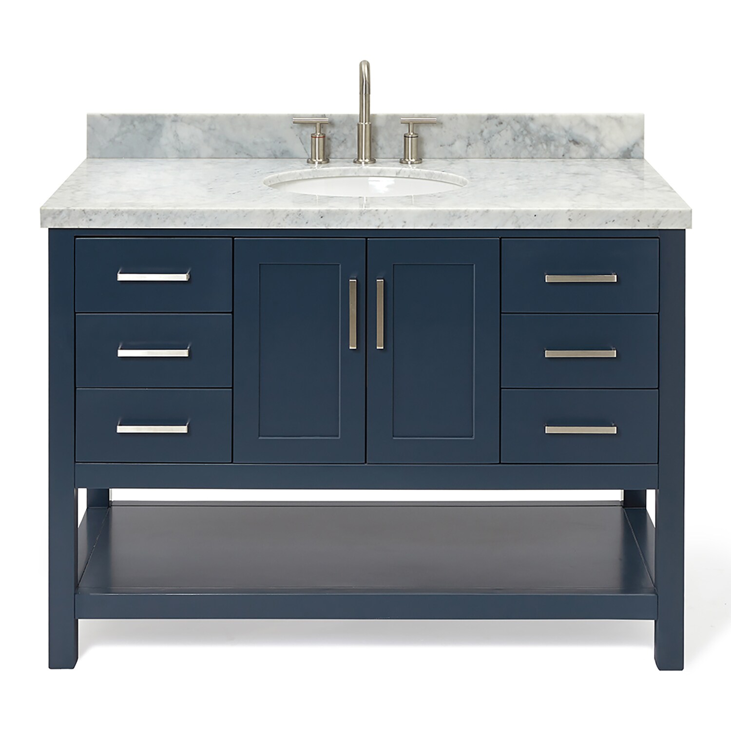 Midnight Blue Solid Wood Bath Vanity with White Marble Top