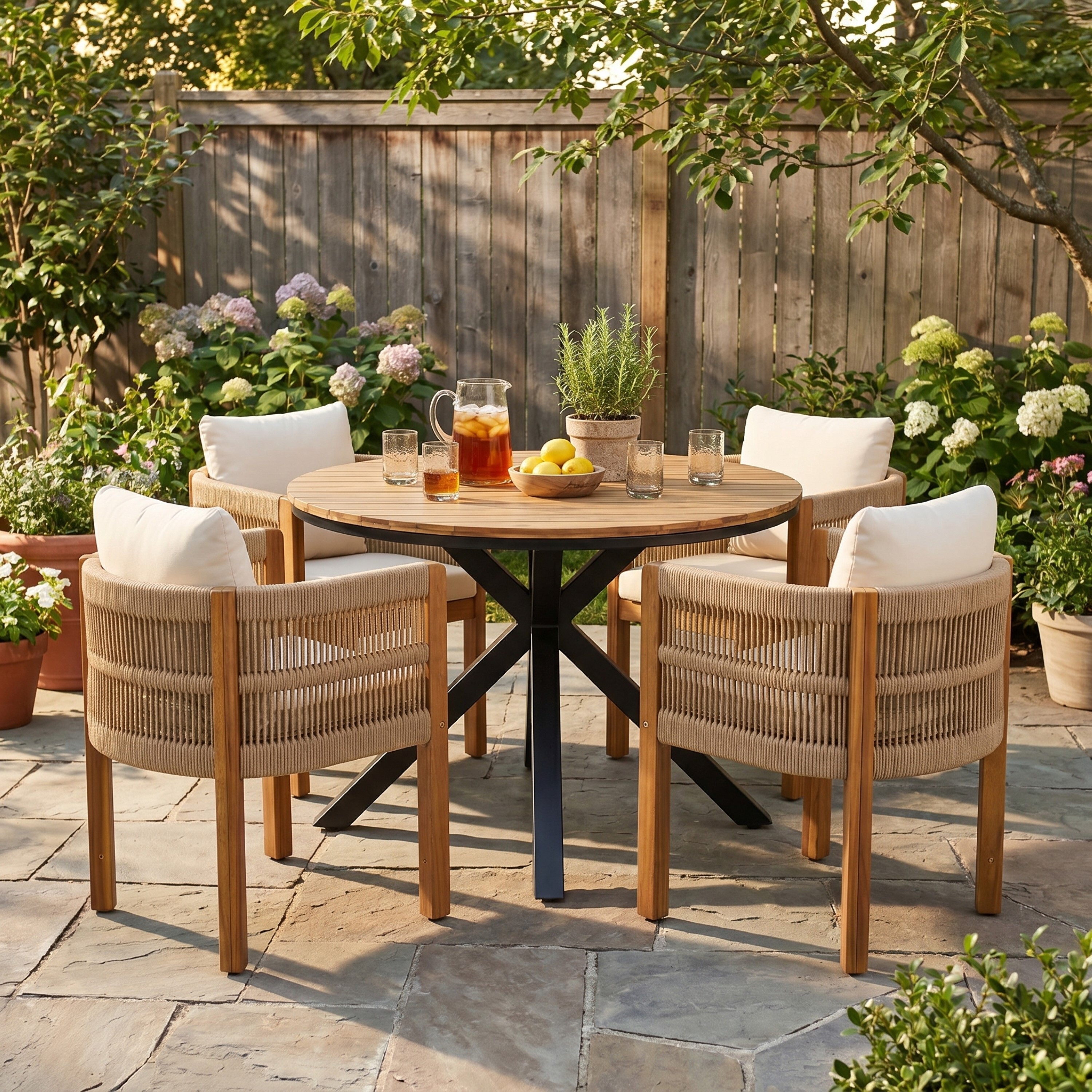 LOVMOR 5 Piece Patio Dining Set/Outdoor Dining Set in Black Brown Teak ...