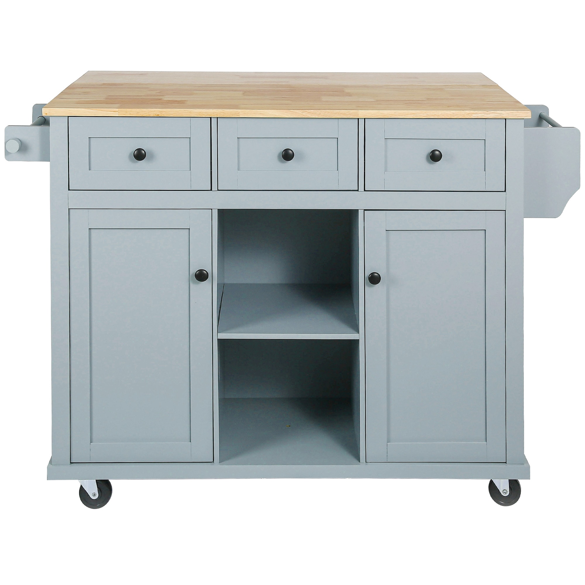 Bybafun YB2600133 Gray MDF Base with Wood Wood Top Rolling Kitchen Island ( 29.5-in x 53.1-in x 37.2-in )