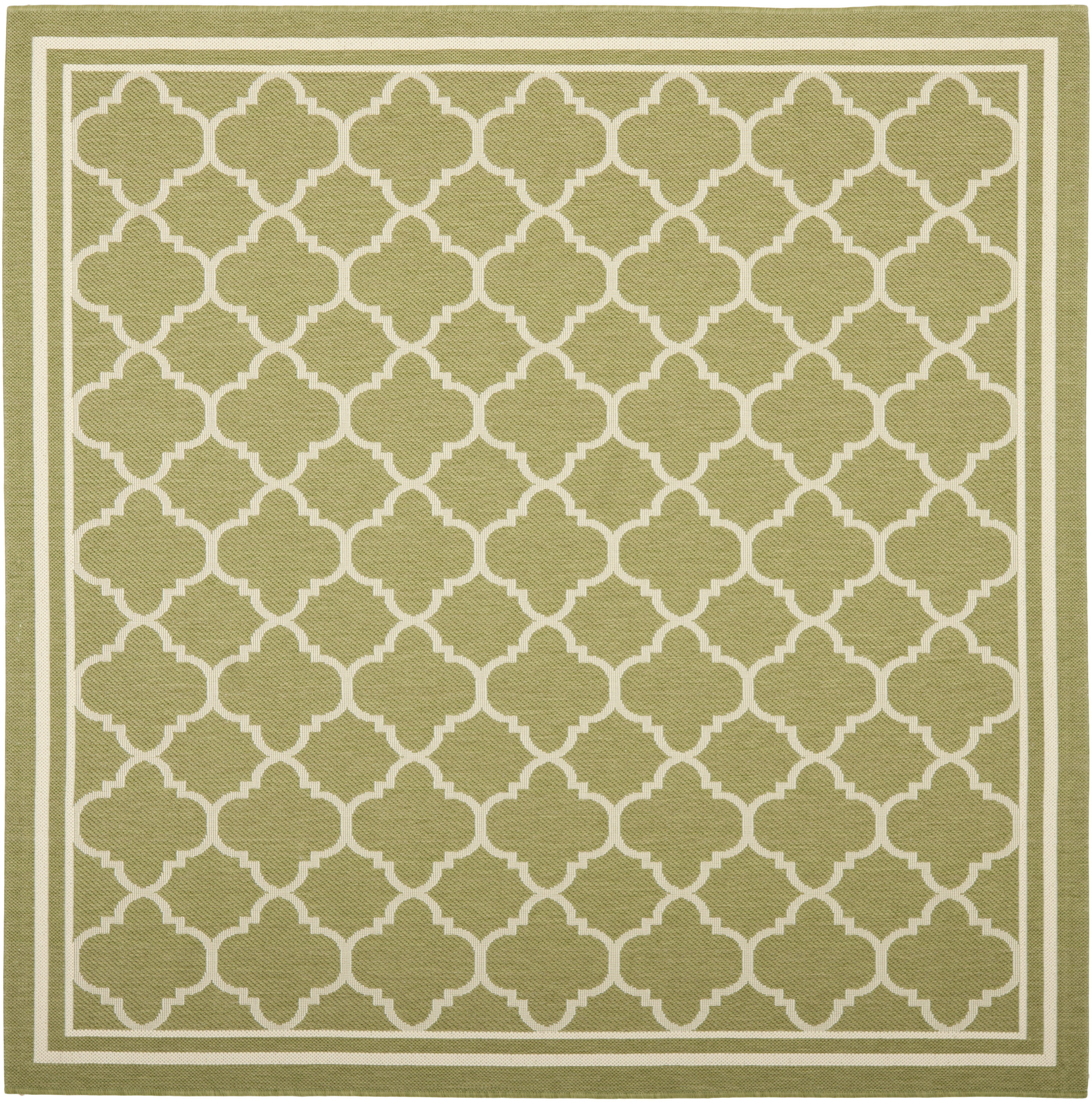Green and Beige Square Synthetic Outdoor Area Rug