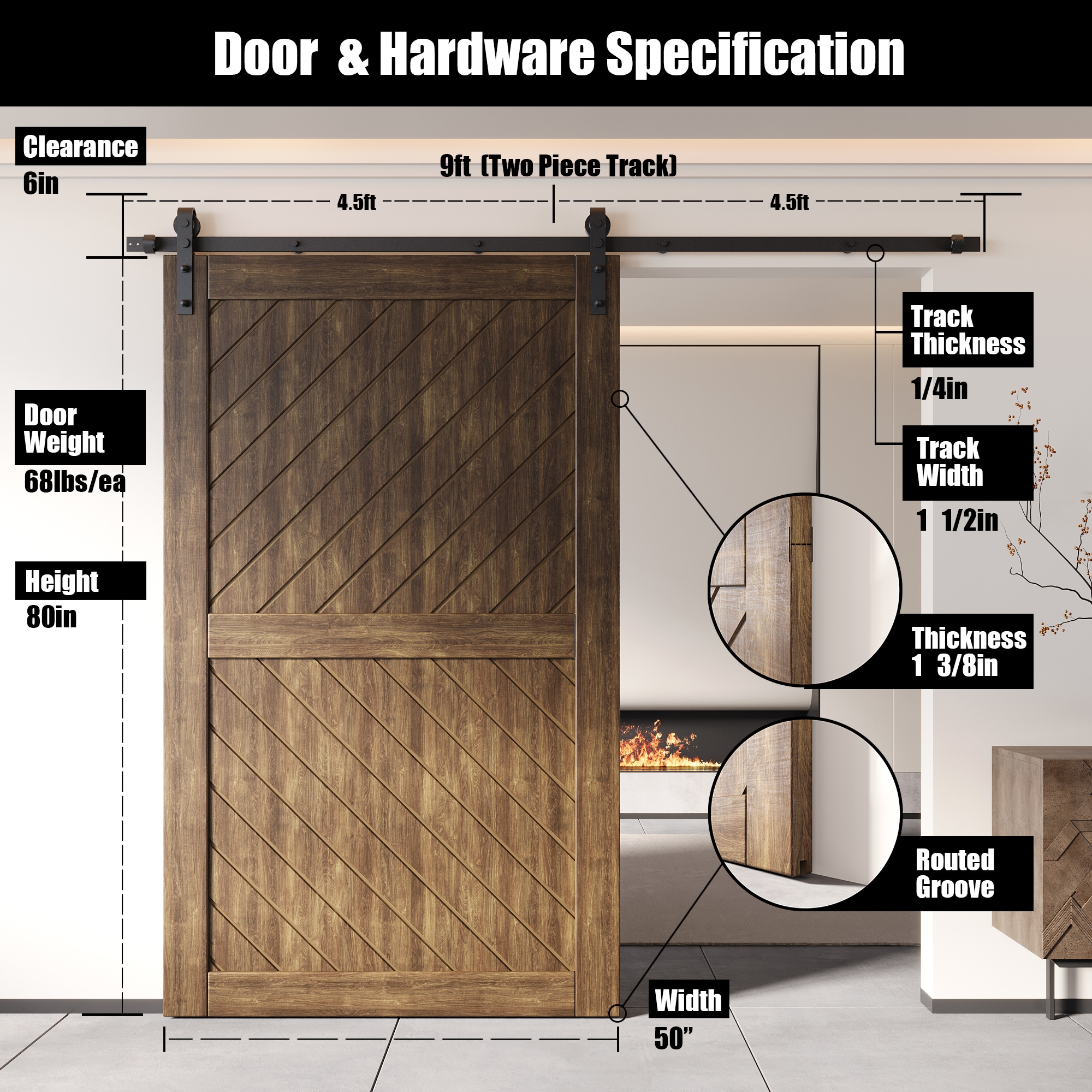 HOMACER YT1H108C-XT3-5080-WA Barn-Doors - View #2