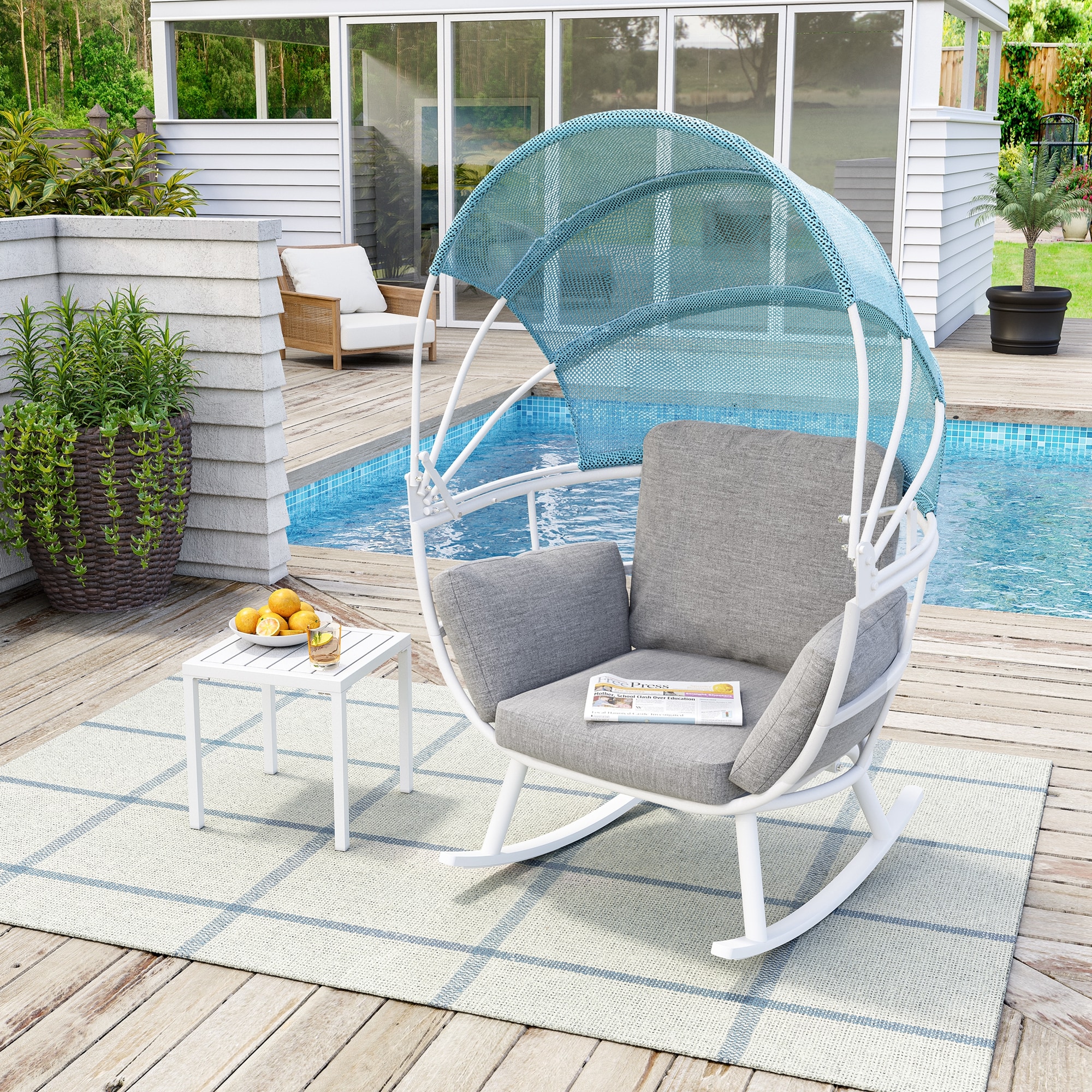 Crestlive Products Rocking Egg Chair White Metal Frame Egg Chair with ...