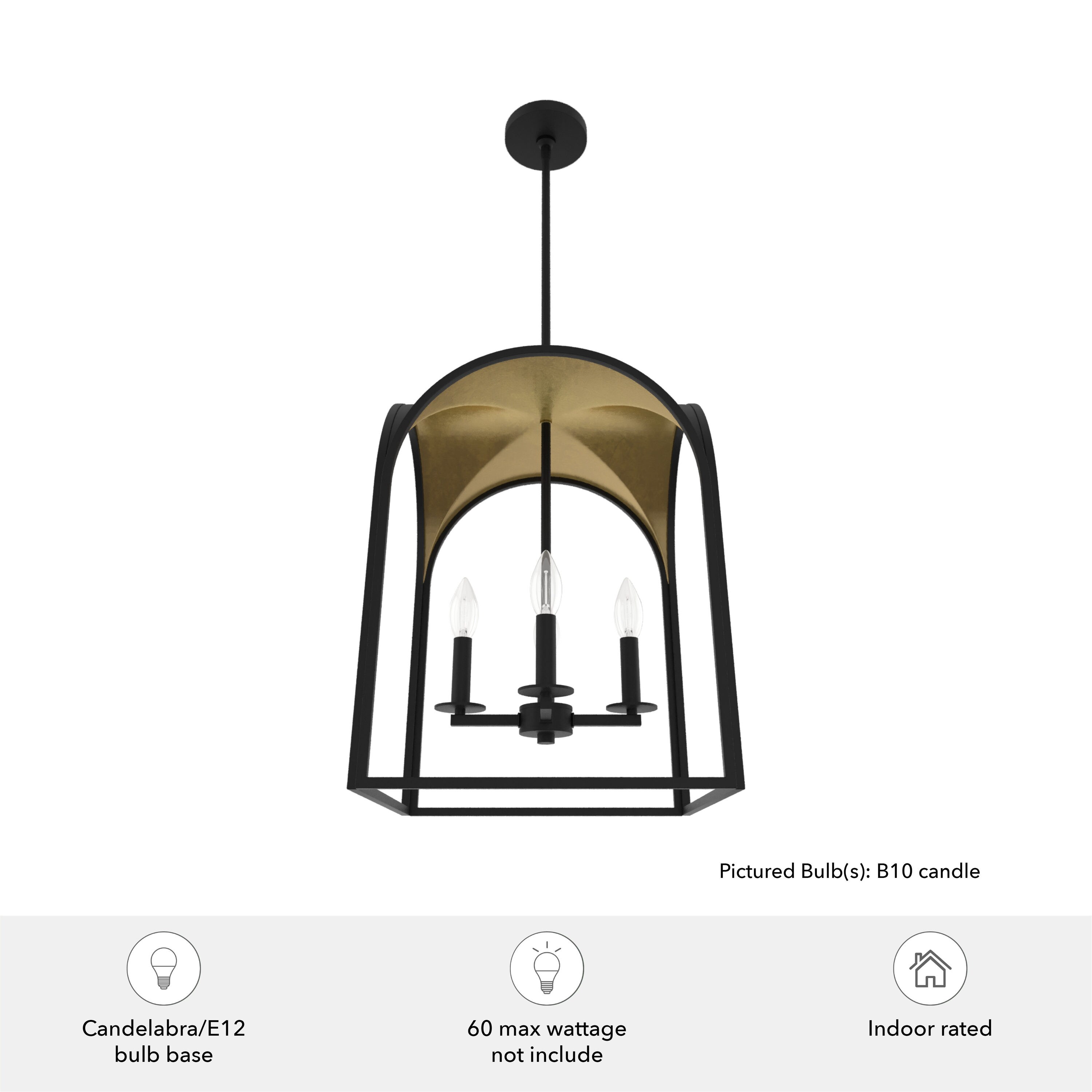 Dukestown Mini 4-Light Lantern Pendant in Black and Gold Leaf