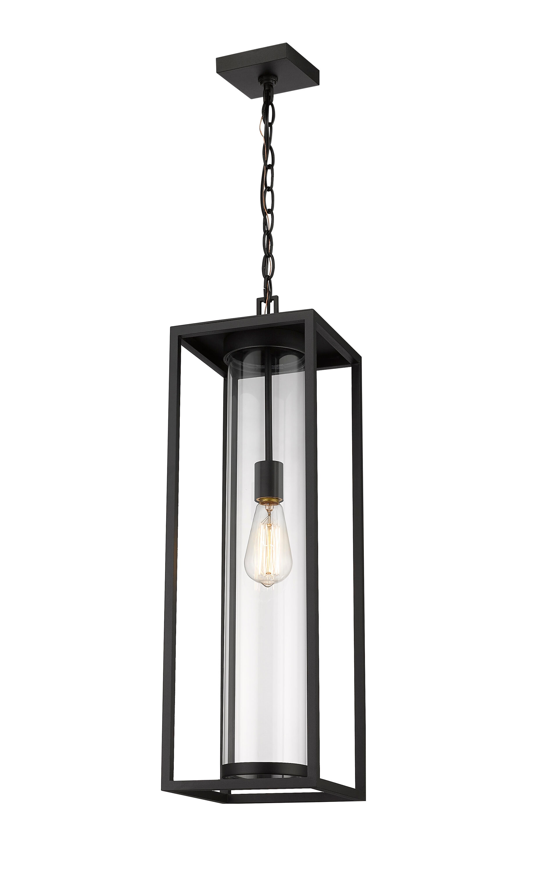 Z-Lite 584CHB-BK Dunbroch Black Industrial Clear glass Lantern Large Outdoor Hanging Pendant light