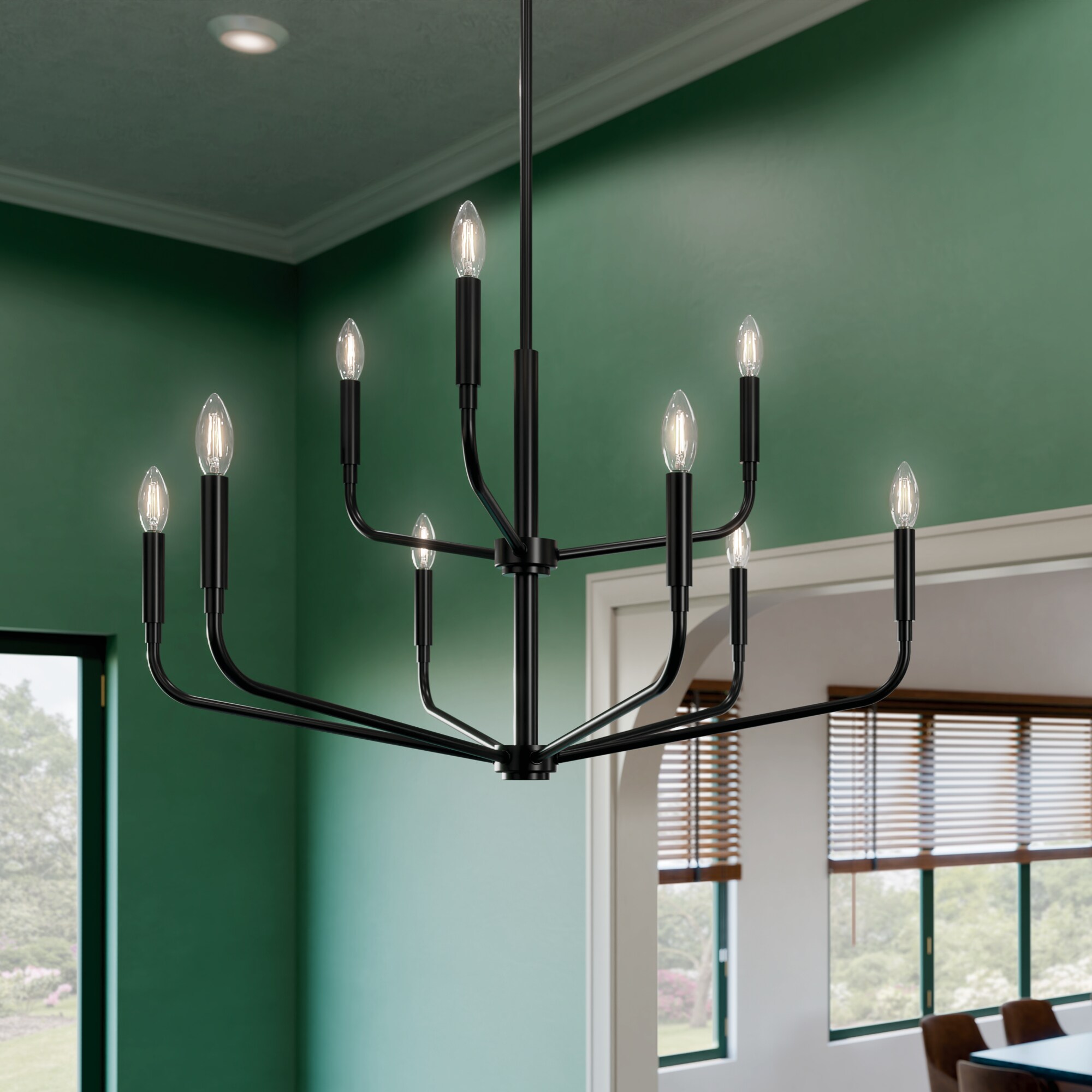 Kichler 52720BK Madden 9 -Light Brushed Black Modern/contemporary Bare bulb For Use in Bedrooms, Dining Rooms, Foyers, Kitchens, Living Rooms Chandelier