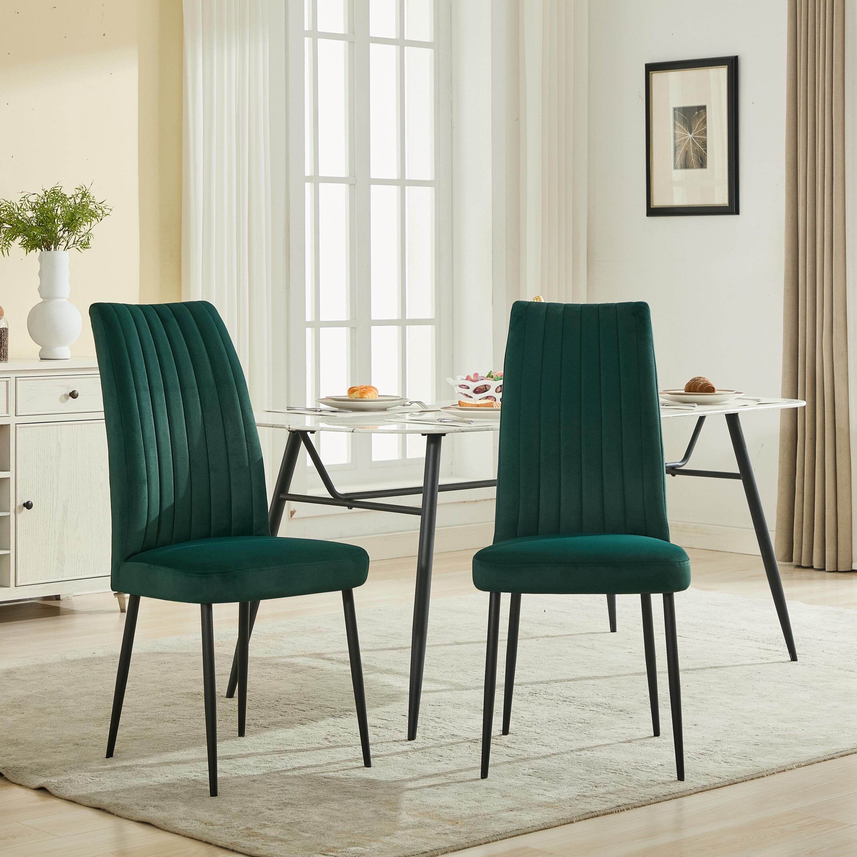 LOVMOR - Adjustable foot stud Iron foot Green velvet Dining chair Set of 2 Minimalist design styl...