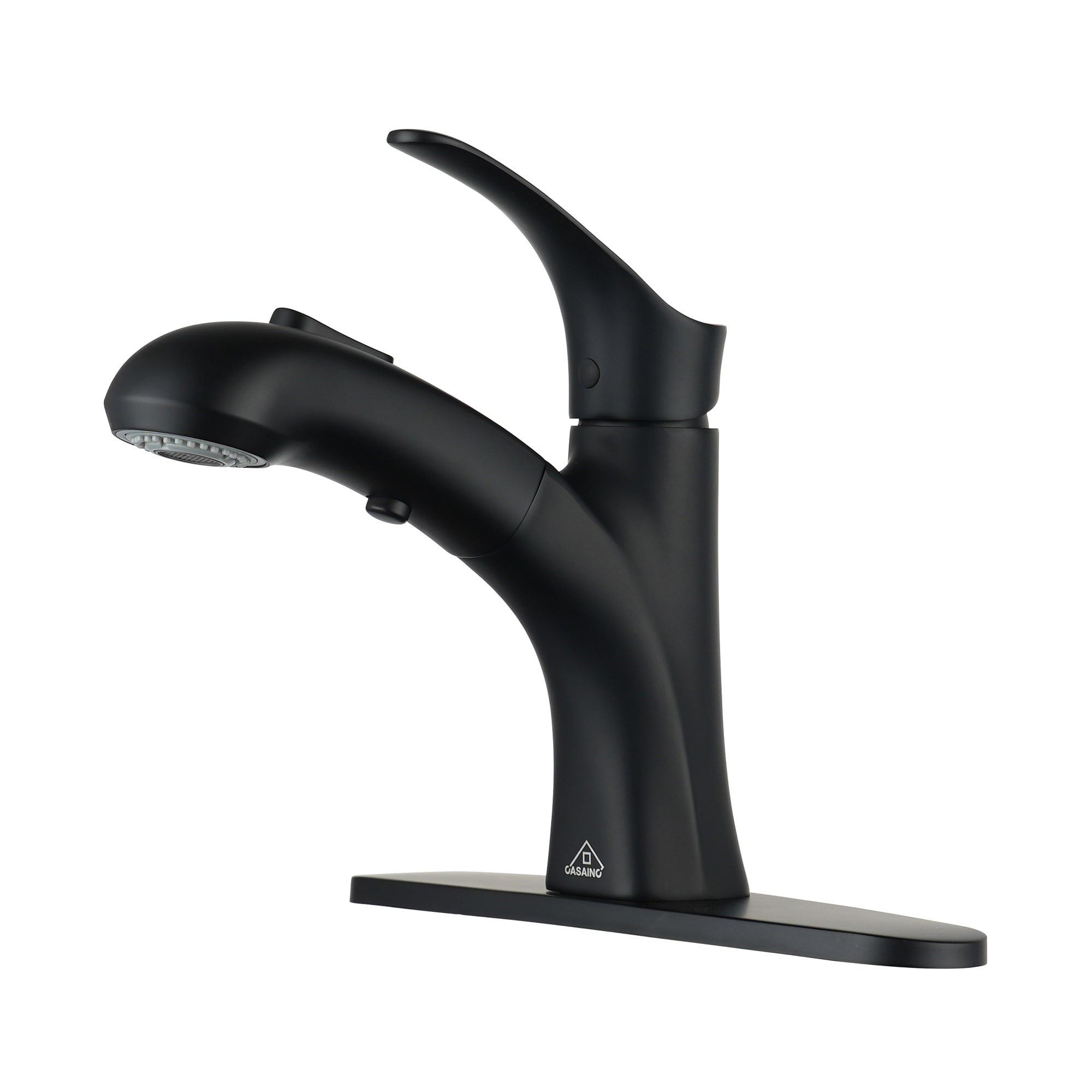 Matte Black Single Hole 1-Handle Pull-down Bathroom Sink Faucet with Deck Plate | - CASAINC RB0796-WE