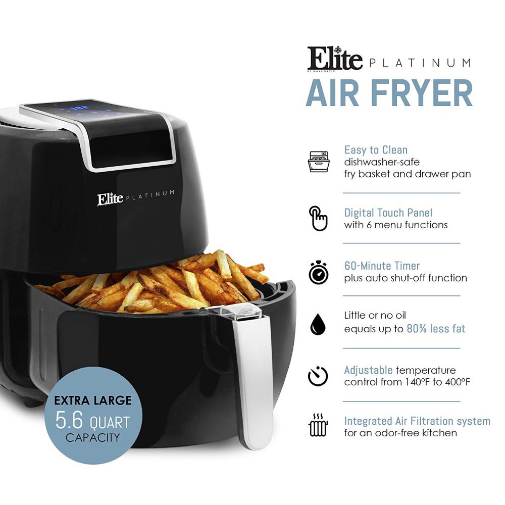 secura electric hot air fryers extra large capacity 5.2 liter / 5.5 quart,  1800 watts air fryer for healthy oil free cooking, with automatic timer &  temperature control 