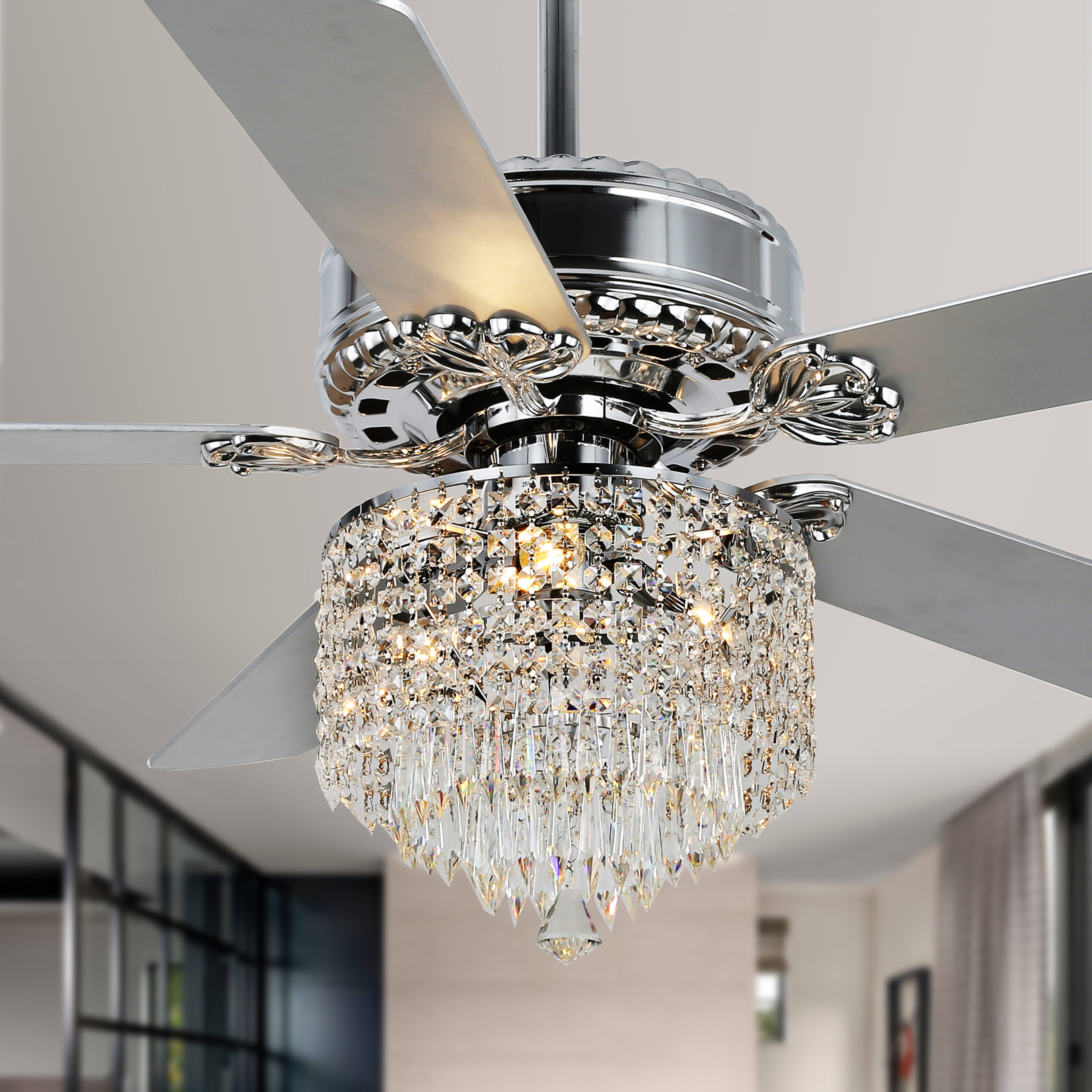 Oaks Decor Modern Glam Chrome Crystal 5 Reversible Blades Fan Remote Control Included in Ceiling Fans department at Lowes.com