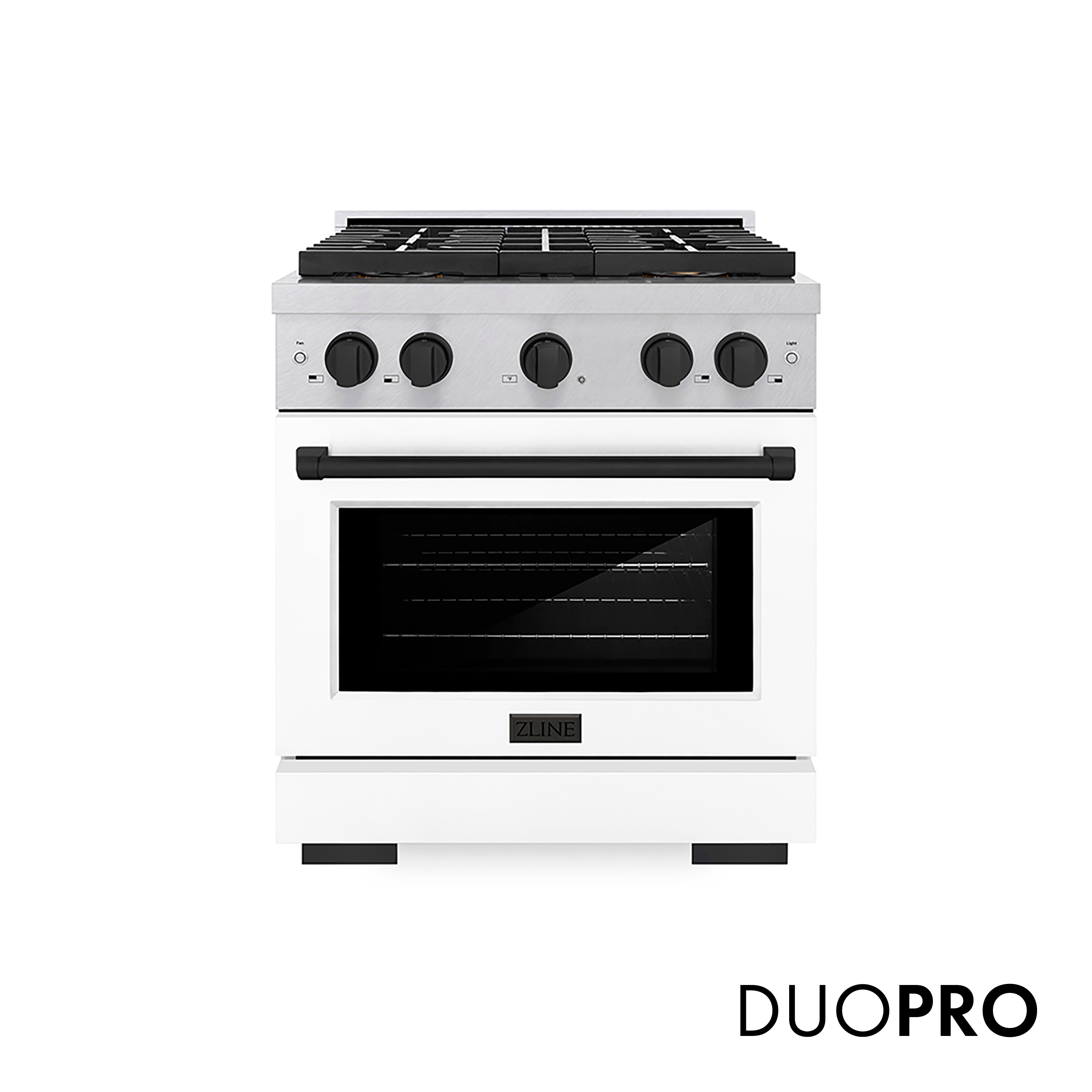 Paramount 30-in 4 burners 4.2-cu ft Convection Oven Freestanding Natural Gas Range ( Satin Stainless Steel, White Matte Door, Matte Black Accents )