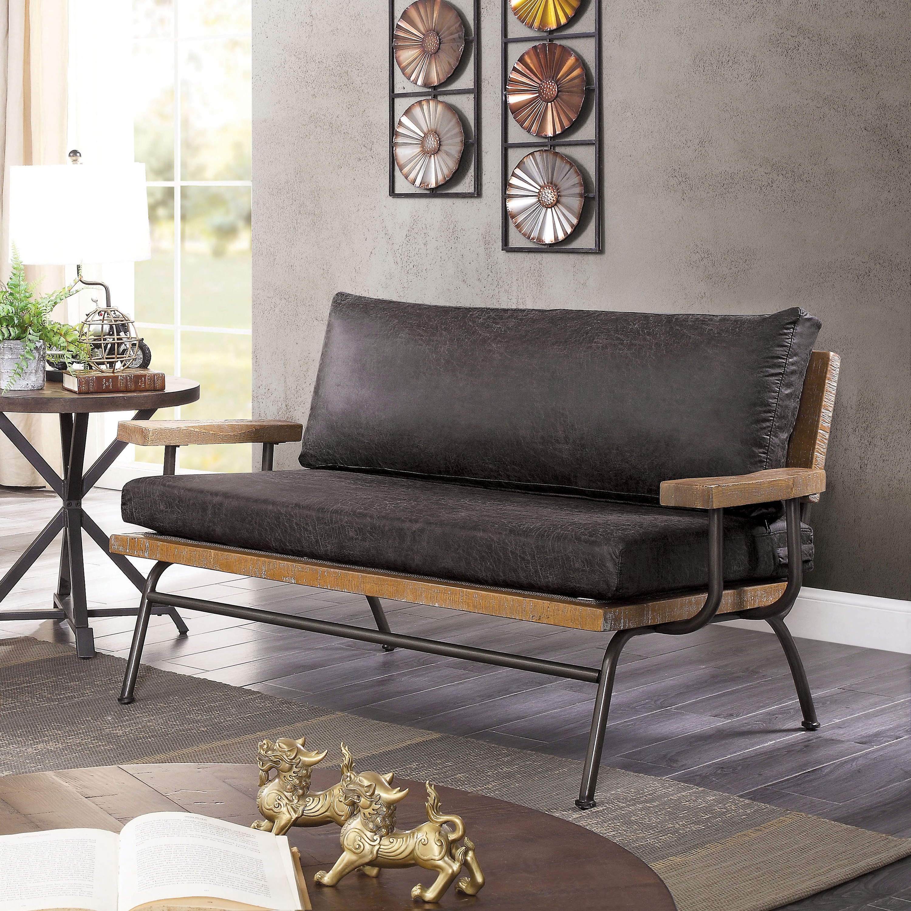 Furniture of America IDF-6077GY-LV Naughton 57.25-in Rustic Dark gray Faux leather 2 -seater Loveseat