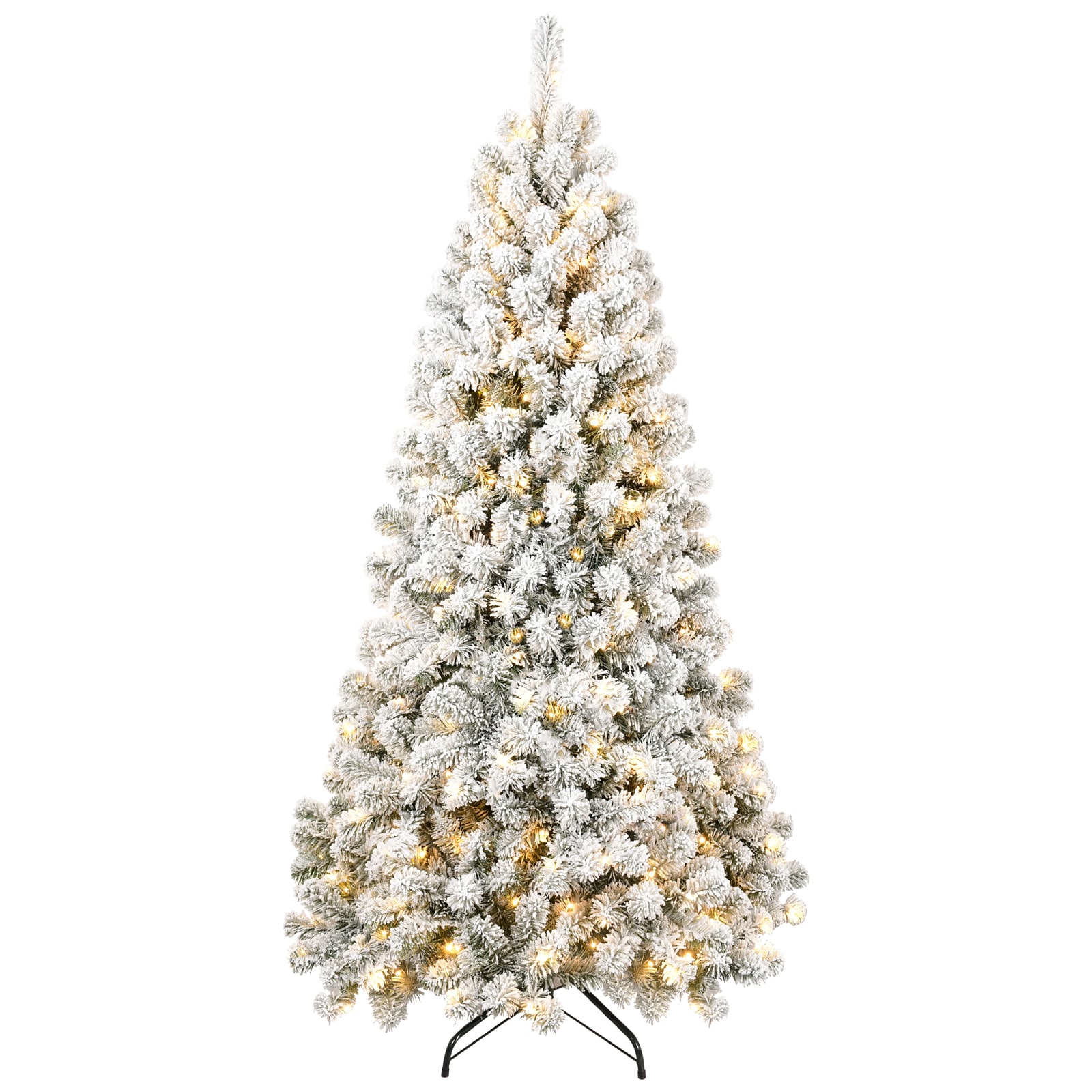 WELLFOR GD-PDV4Y-GN 6-Feet Flocked White Artificial Christmas Tree with White LED Lights