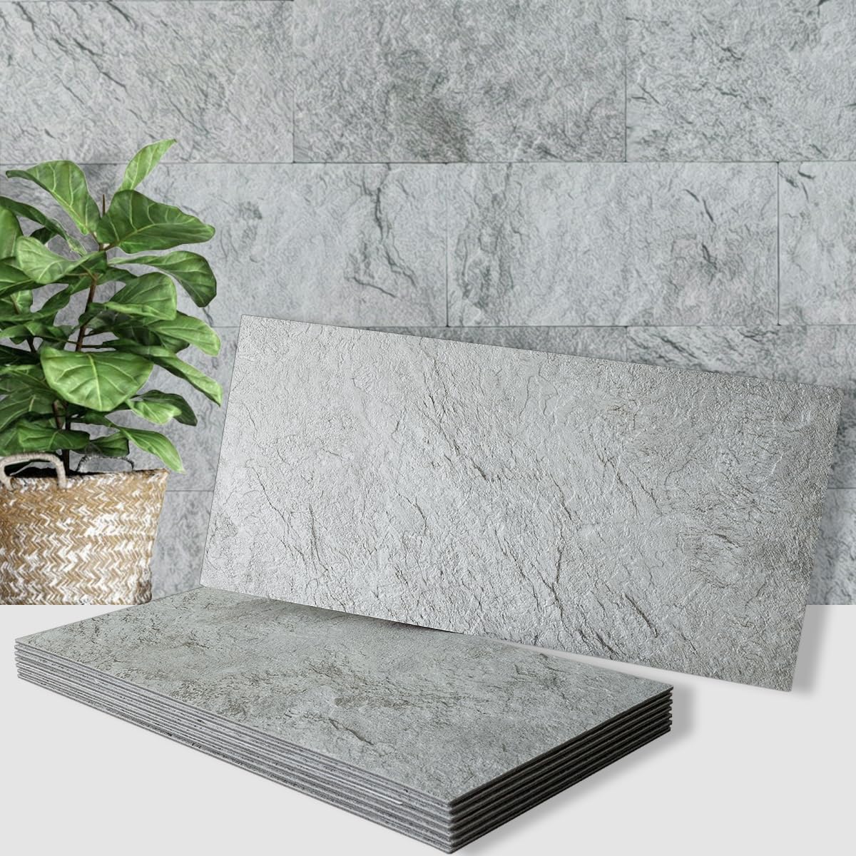 Luupatchy 20-Piece Peel and Stick Backsplash Wall Tiles 6 in x 12 in PVC Faux Stone Subway Pattern for Kitchen Bathroom Laundry Room and Fireplace 9.75 Sq Ft Coverage