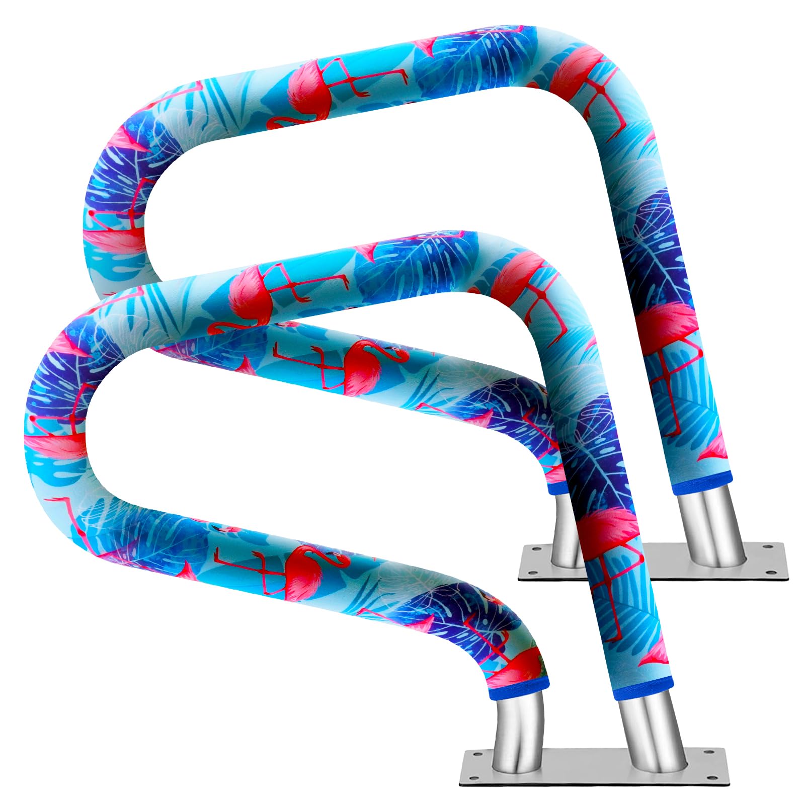 Misopily  2 pack flamingo pool handrail covers with zippers 6 feet non slip anti scald tropical style grip sleeves for inground swimming railings