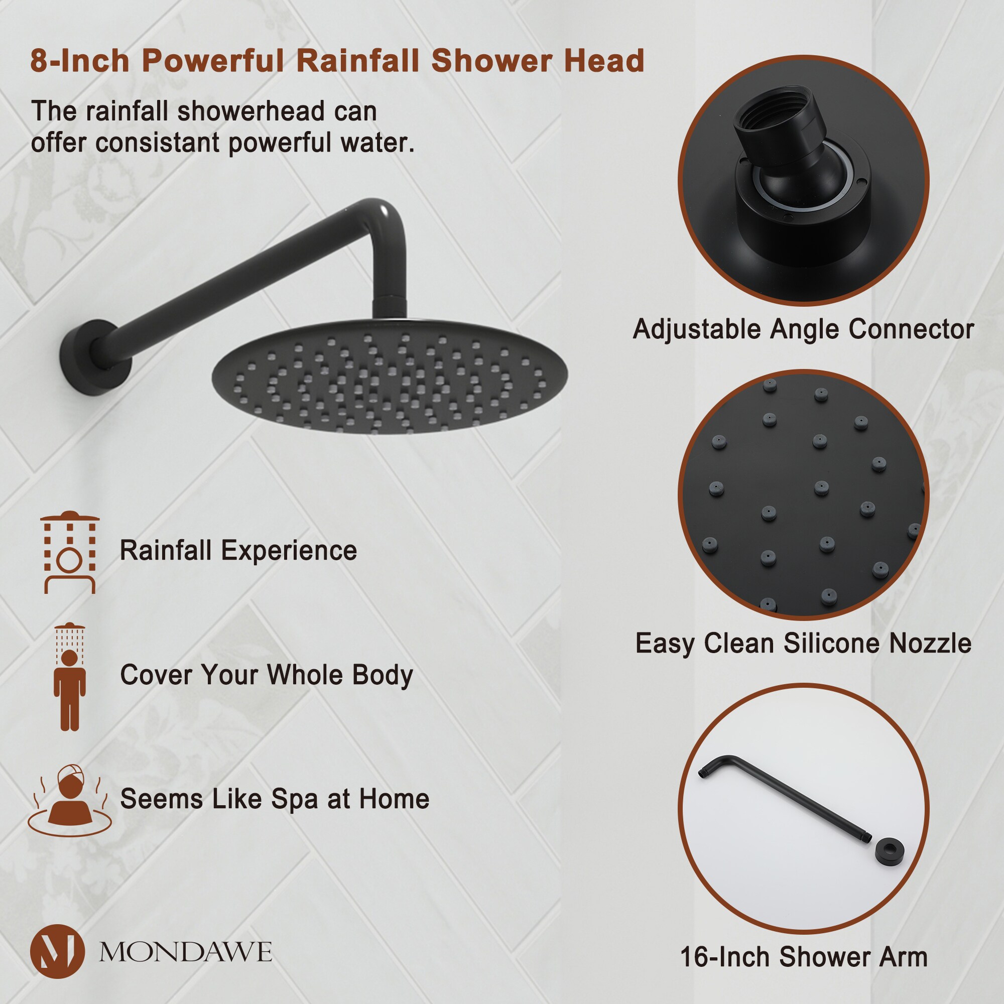Mondawe MD-A3816-MB3 Showerhead-Bar-Panels - View #7